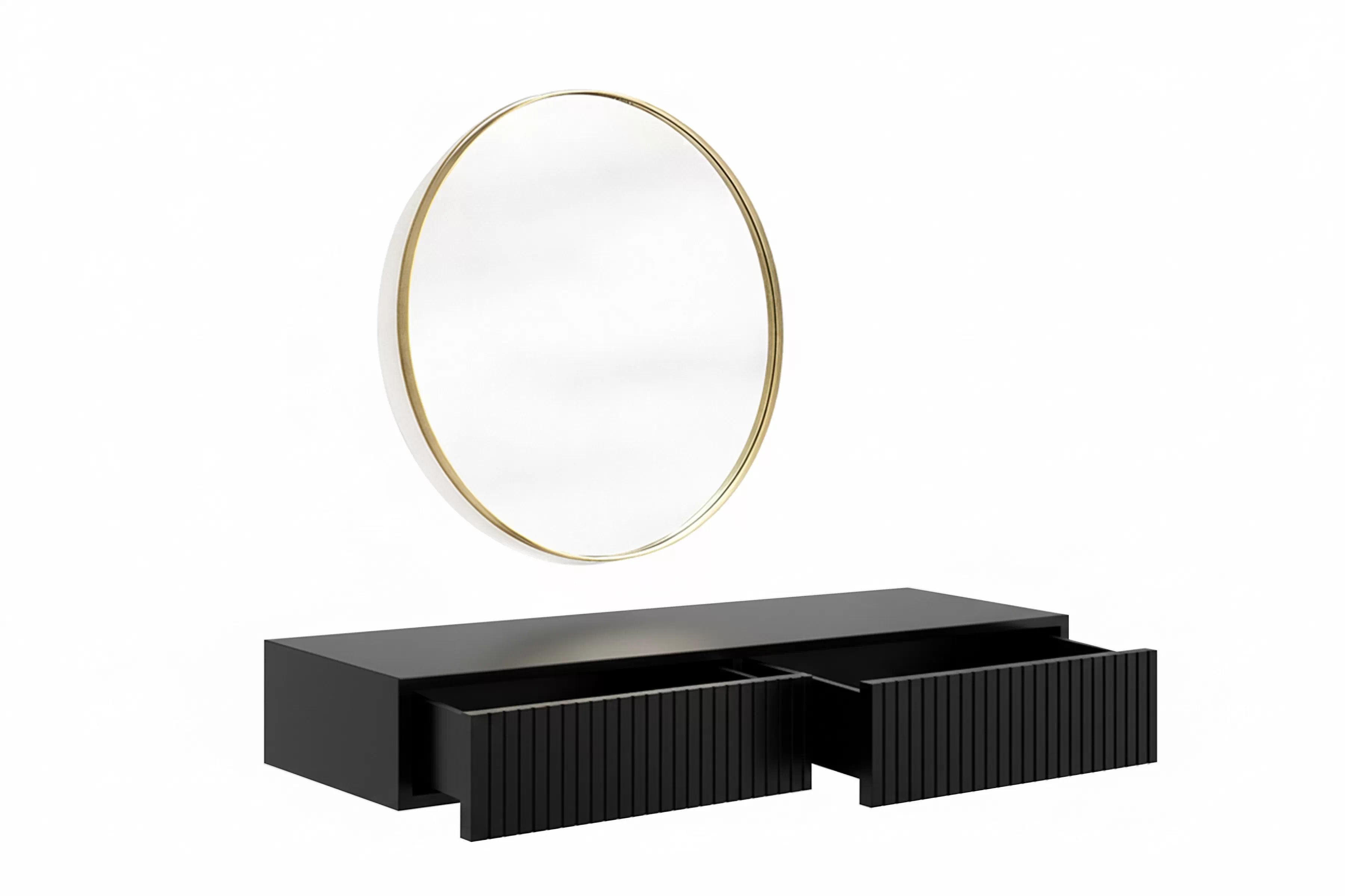 Závesný toaletný stolík Nicole so zlatým zrkadlom 60 cm - čierny mat Toaletný stolík závesná Nicole ze zlotym zrkadlom 60 cm - Čierny mat