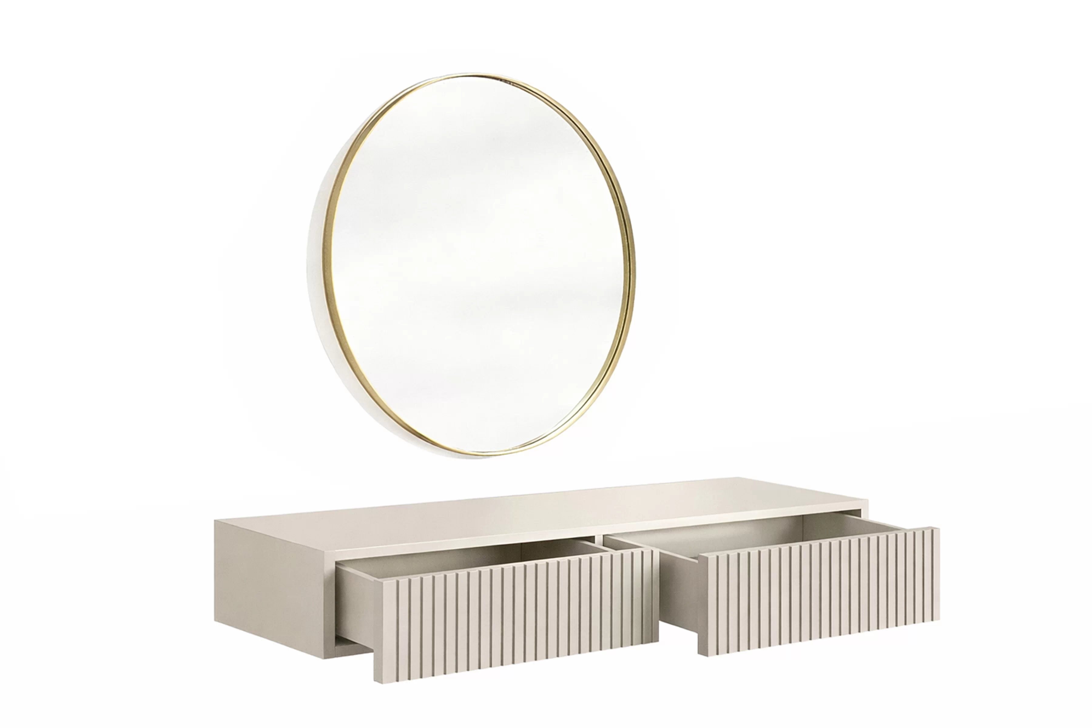 Závesný toaletný stolík Nicole so zrkadlom 60 cm - kašmírový mat Toaletný stolík závesná Nicole ze zlotym zrkadlom 60 cm - kašmír / kašmír mat