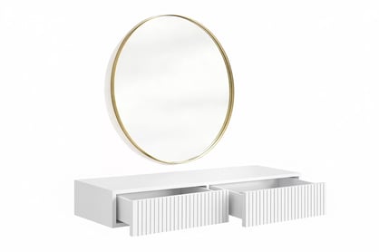 Závesný toaletný stolík Nicole so zrkadlom 80 cm - biely mat Toaletný stolík závesná Nicole ze zlotym zrkadlom 80 cm - biely mat
