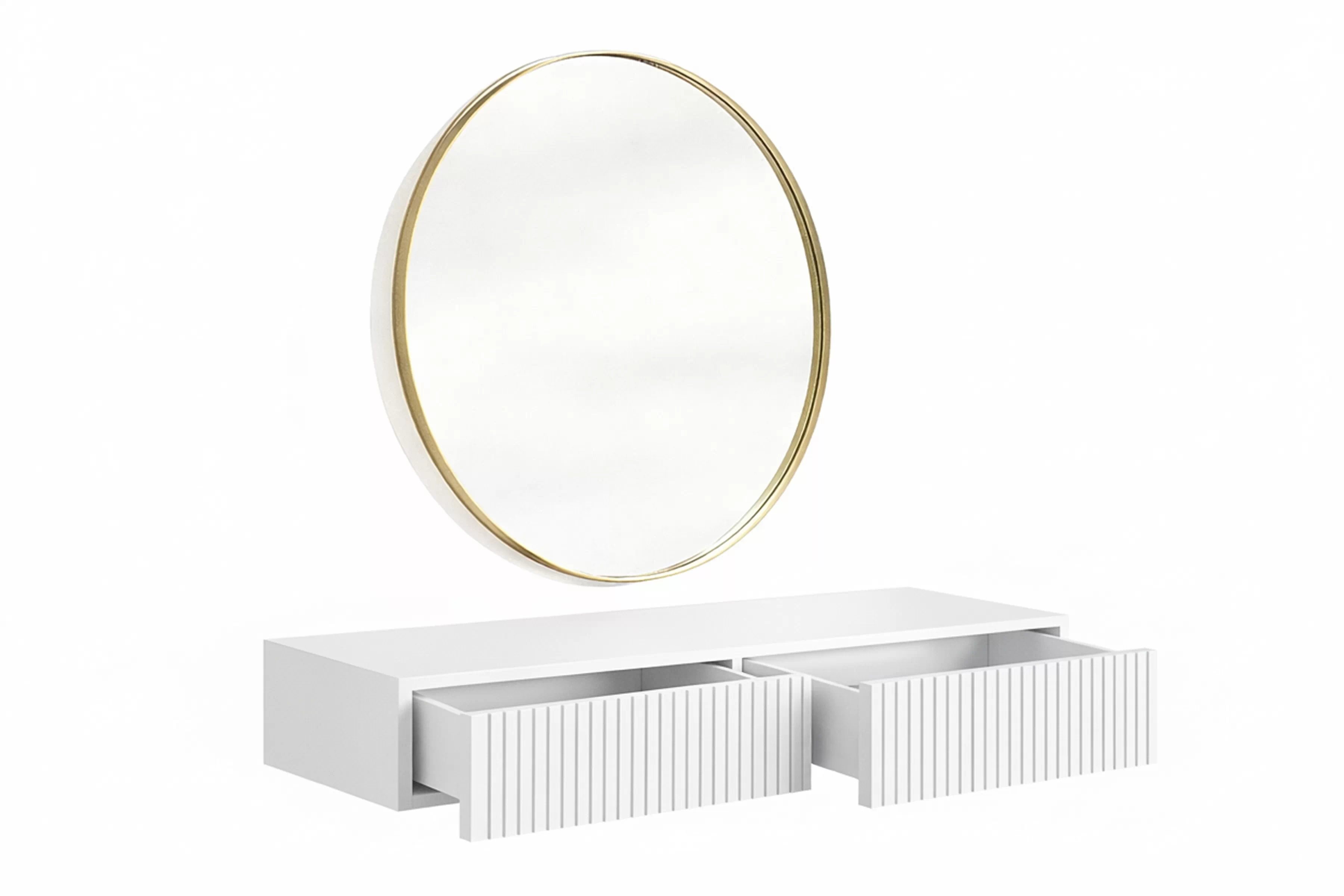 Závesný toaletný stolík Nicole so zrkadlom 80 cm - biely mat Toaletný stolík závesná Nicole ze zlotym zrkadlom 80 cm - biely mat