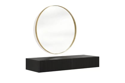Závěsný toaletní stolek Nicole se zlatým zrcadlem 80 cm - černý mat