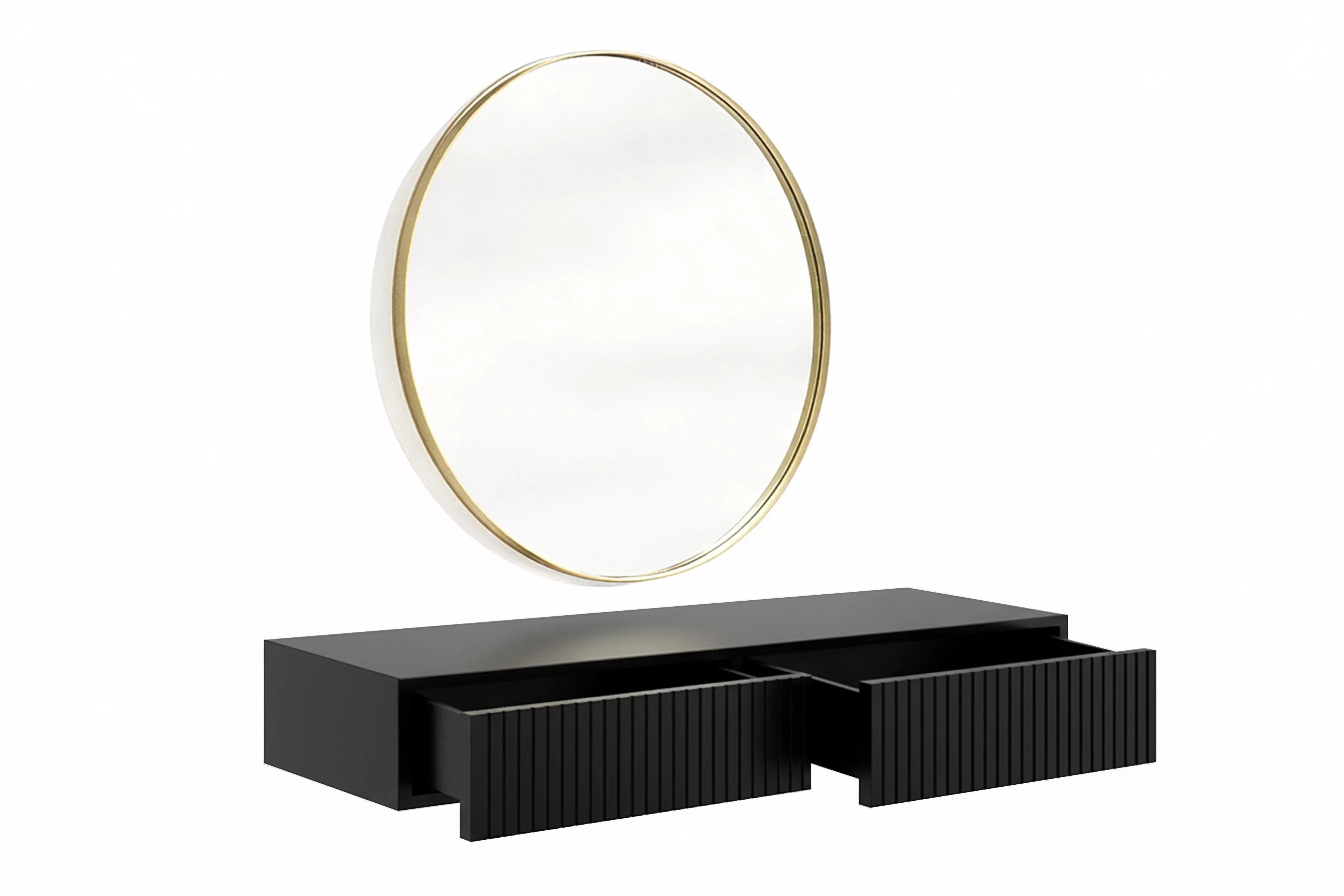 Závesný toaletný stolík Nicole so zrkadlom 80 cm - čierny mat Toaletný stolík závesná Nicole ze zlotym zrkadlom 80 cm - Čierny mat