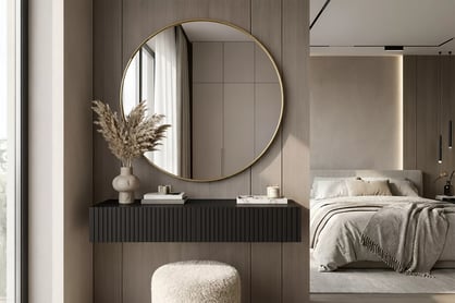 Závesný toaletný stolík Nicole so zrkadlom 80 cm - čierny mat Toaletný stolík závesná Nicole ze zlotym zrkadlom 80 cm - Čierny mat