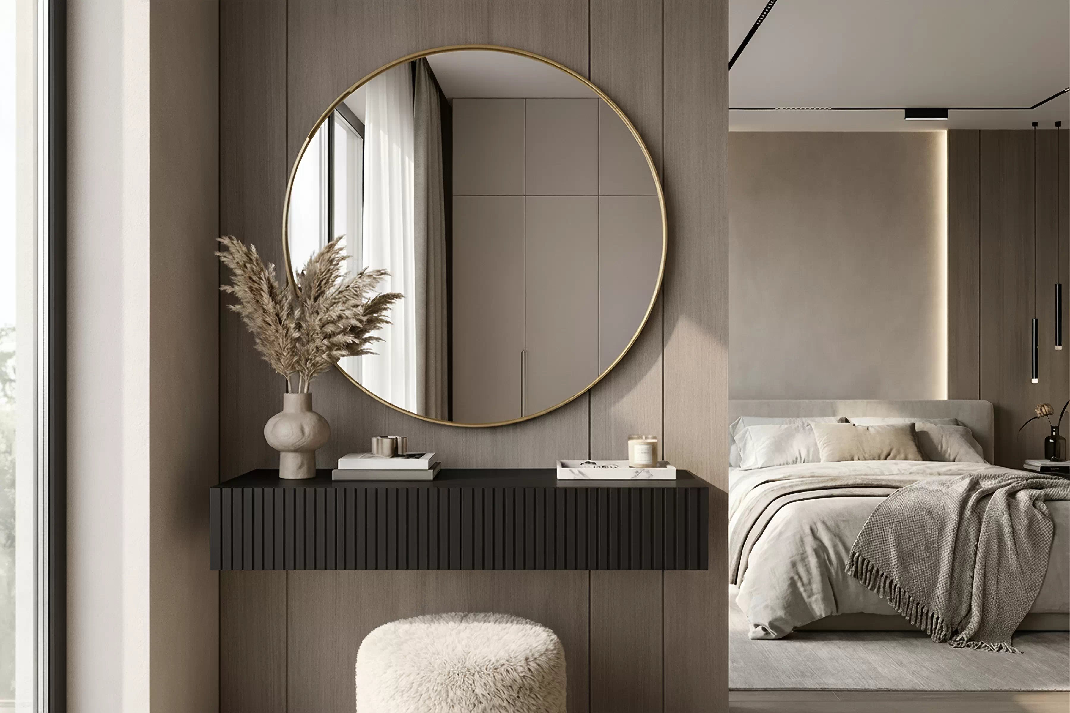 Závesný toaletný stolík Nicole so zrkadlom 80 cm - čierny mat Toaletný stolík závesná Nicole ze zlotym zrkadlom 80 cm - Čierny mat