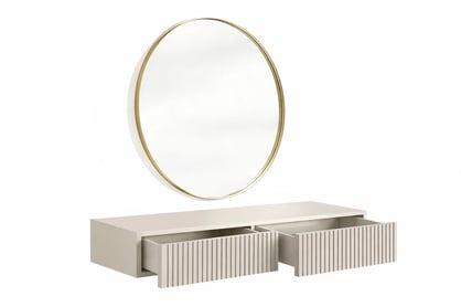 Závesný toaletný stolík Nicole so zrkadlom 80 cm - kašmírový mat Toaletný stolík závesná Nicole ze zlotym zrkadlom 80 cm - kašmír / kašmír mat