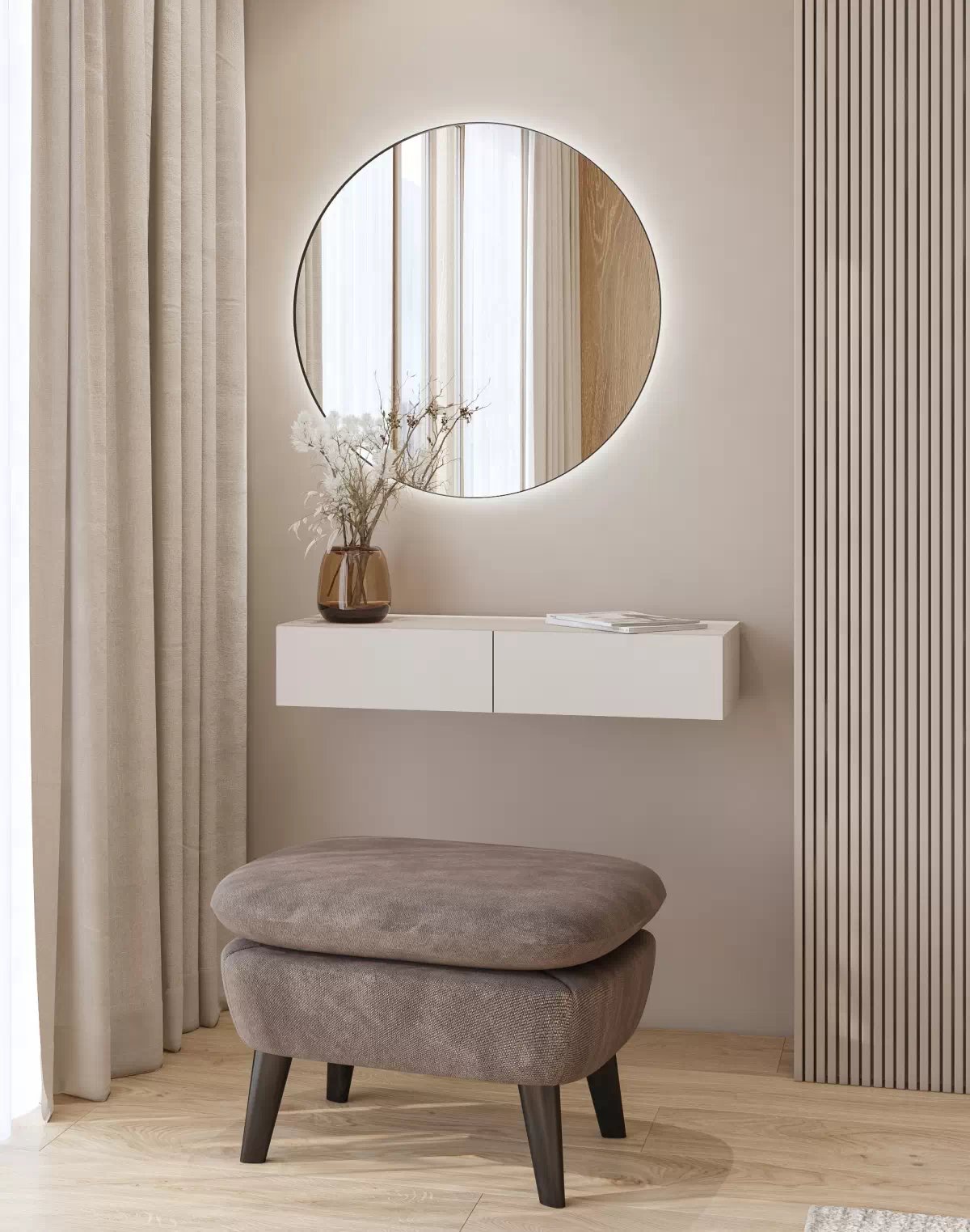 Závěsný toaletní stolek se zrcadlem Jukon 90 cm - kašmírová Toaletní stolek závěsná z zrcadlem Jukon 90 cm - kašmír / černé nožičky