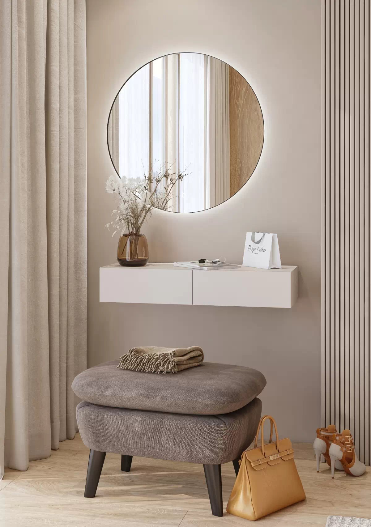 Závěsný toaletní stolek se zrcadlem Jukon 90 cm - kašmírová Toaletní stolek závěsná z zrcadlem Jukon 90 cm - kašmír / černé nožičky