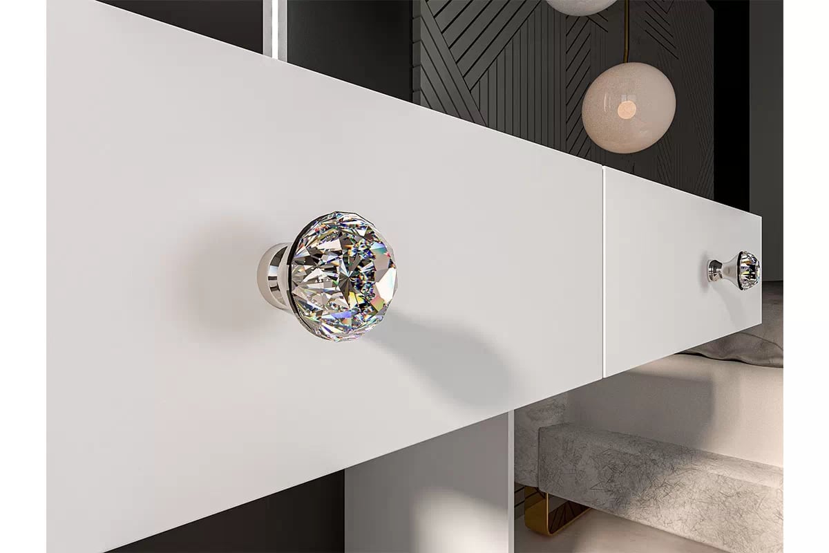 moderná Toaletný stolík z podswietlanym zrkadlom i zásuvkami Genis 01 - Biely Toaletný Stolík z krysztalkami