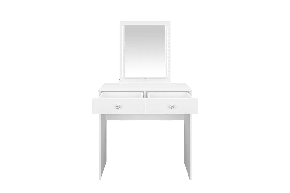 moderná Toaletný stolík z podswietlanym zrkadlom i zásuvkami Genis 01 - Biely Toaletný Stolík Biela