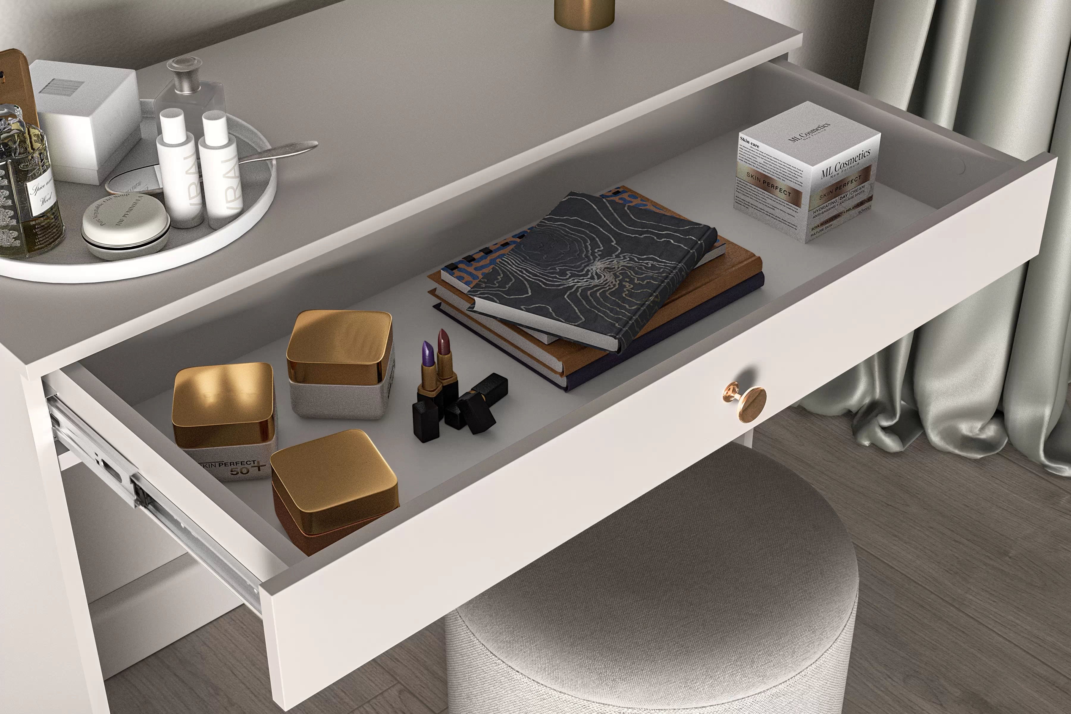 Toaletný stolík Narelli 09 so zásuvkou 92 cm - kašmír Toaletný Stolík z szuflada Narelli 09 - 92 cm - kašmír