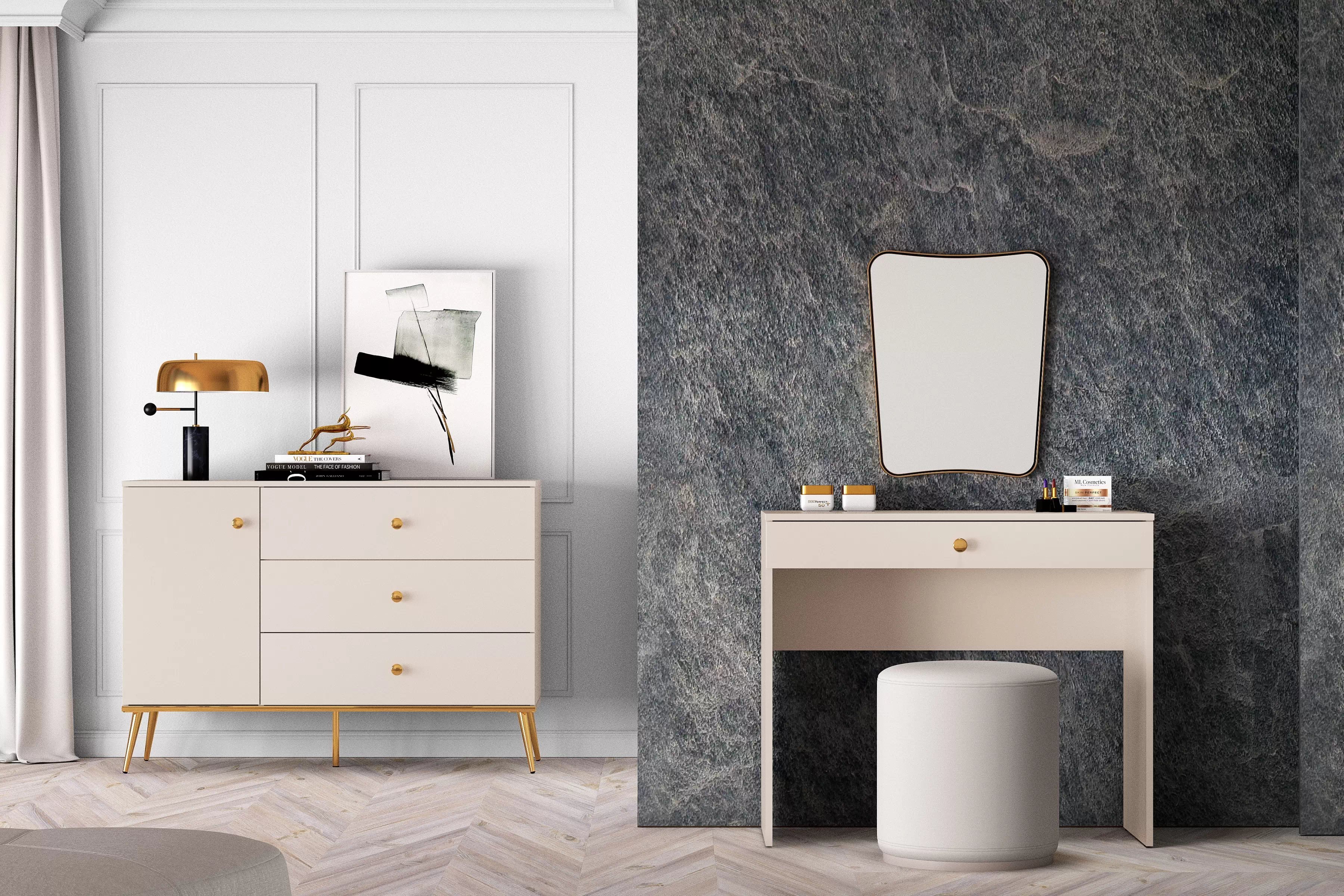 Toaletný stolík Narelli 09 so zásuvkou 92 cm - kašmír Toaletný Stolík z szuflada Narelli 09 - 92 cm - kašmír