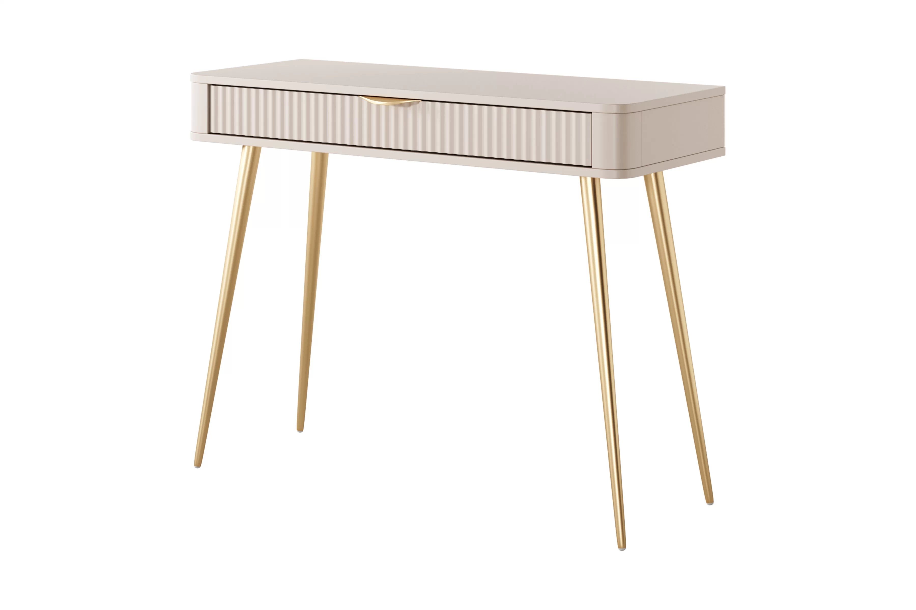 Toaletný stolík Zeliano so zásuvkou 100 cm - béžový / zlaté nožičky Toaletný Stolík Zeliano z szuflada 100 cm - béžový