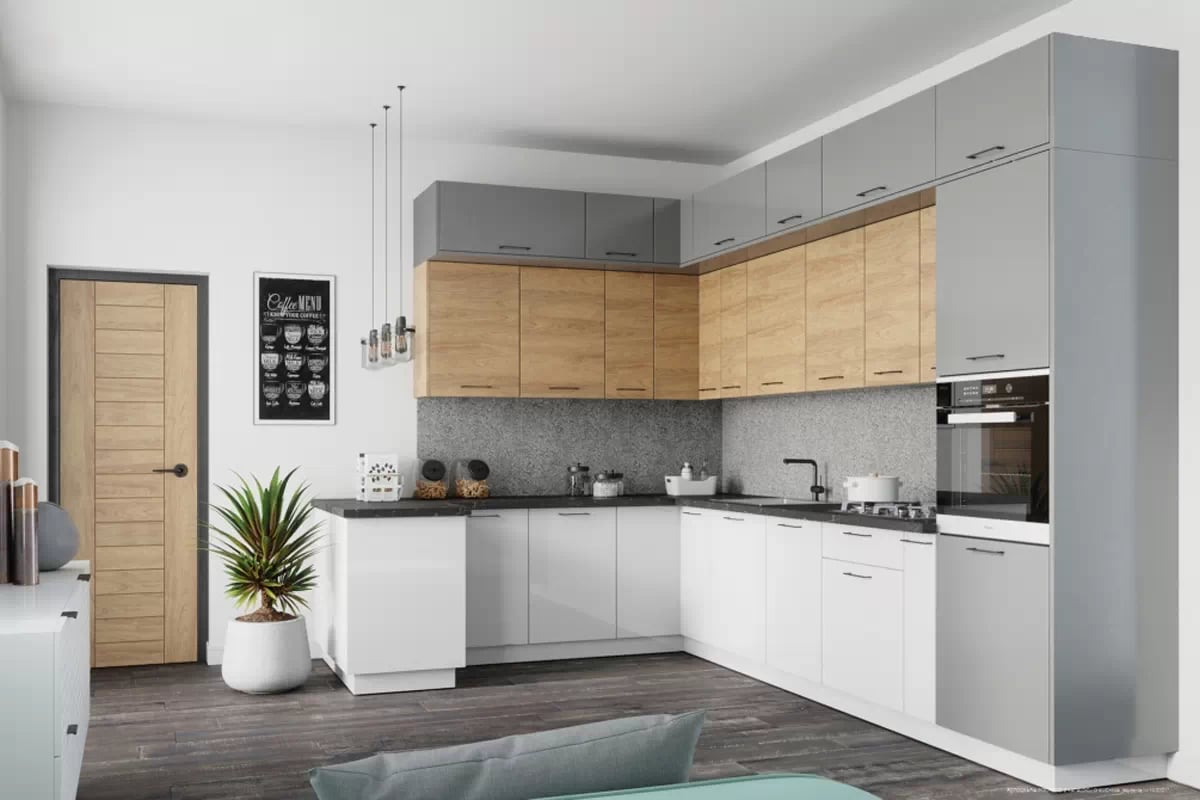 Závěsná vitrína Vella WWPO 8/72 s výklopnými dvířky Kuchyně šedý Bílá Z dodatkem drewna