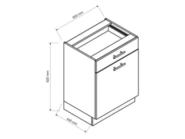 Spodní skříňka Vita D60 S/1 P/L se zásuvkou Kovbox Výkres