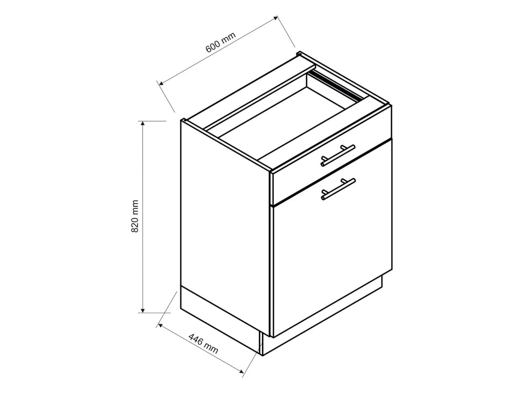 Spodní skříňka Vita D60 S/1 P/L se zásuvkou Kovbox Výkres