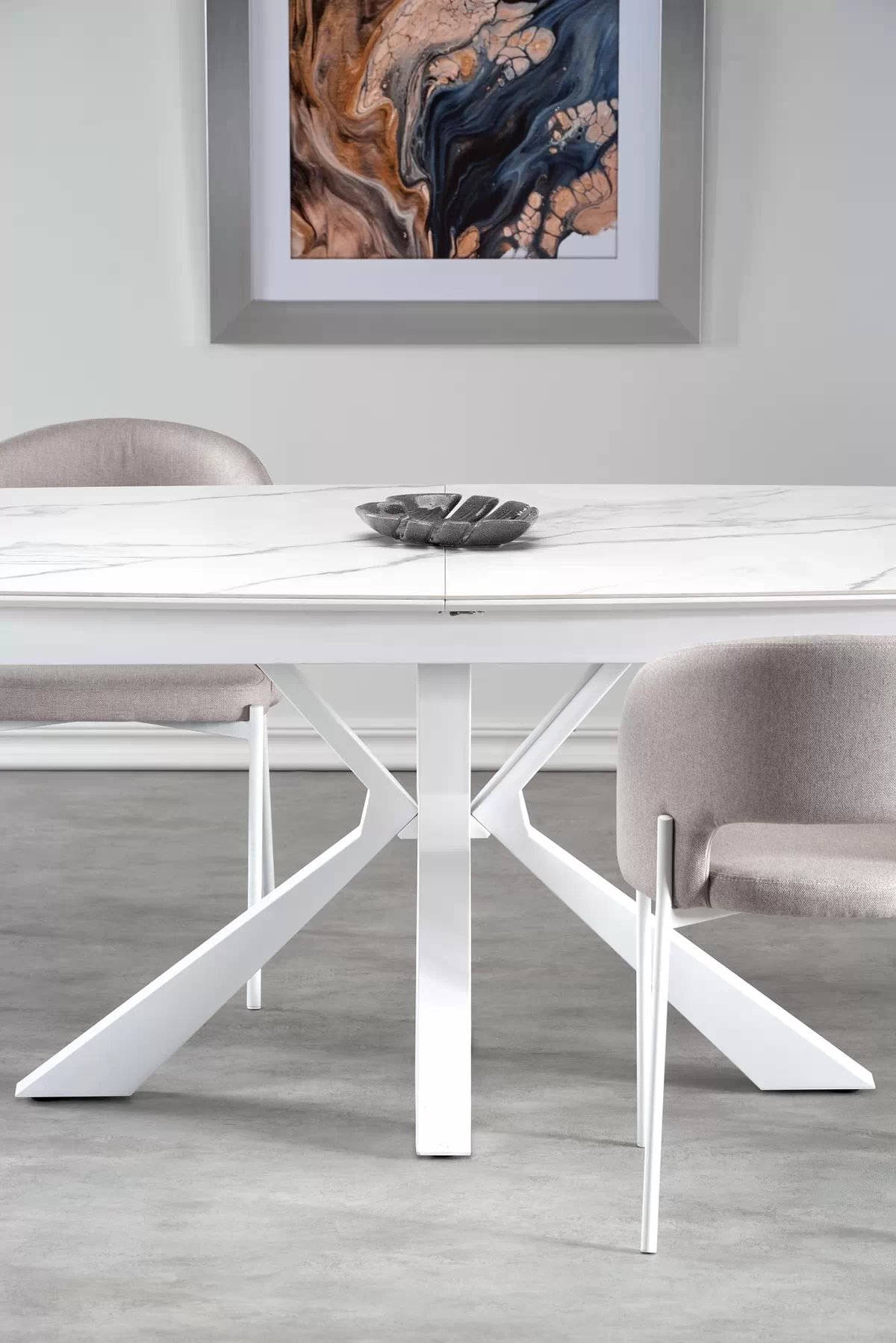 Rozkladací stôl Nolvari 160-200x89 cm - biely mramor vivaldi Stôl rozkladany Pracovná doska - Biely mramor, Nohy - Biely