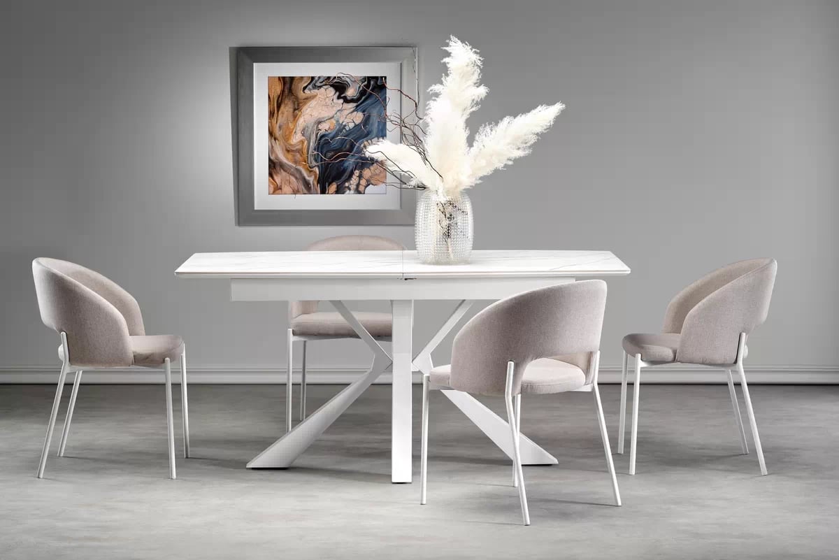 Rozkladací stôl Nolvari 160-200x89 cm - biely mramor vivaldi Stôl rozkladany Pracovná doska - Biely mramor, Nohy - Biely