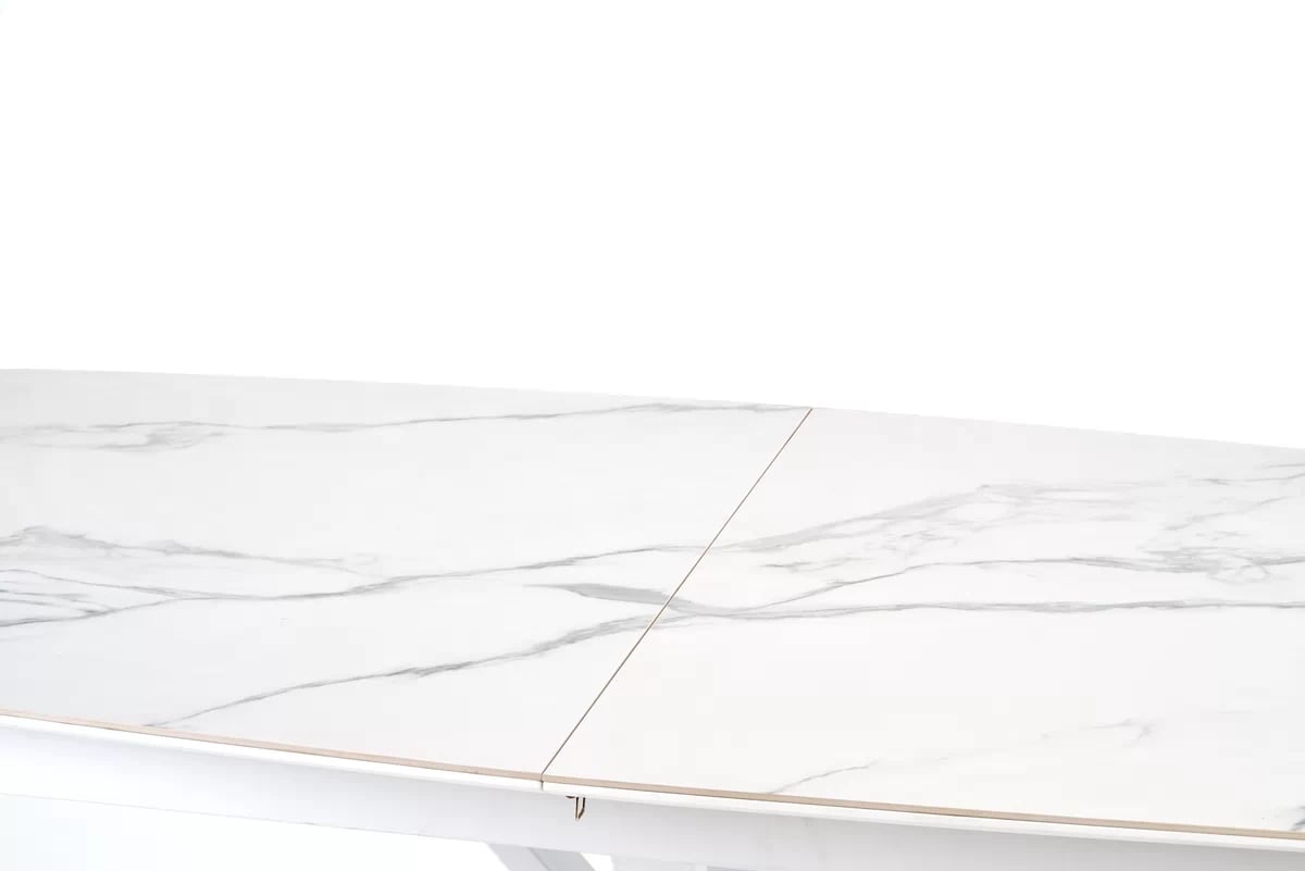 Rozkladací stôl Nolvari 160-200x89 cm - biely mramor vivaldi Stôl rozkladany Pracovná doska - Biely mramor, Nohy - Biely