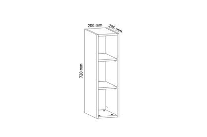 Závěsná otevřená skříňka Aspen W20o - bílý lesk Skříňka kuchyňská závěsná z policemi Aspen W20o - Rozměry