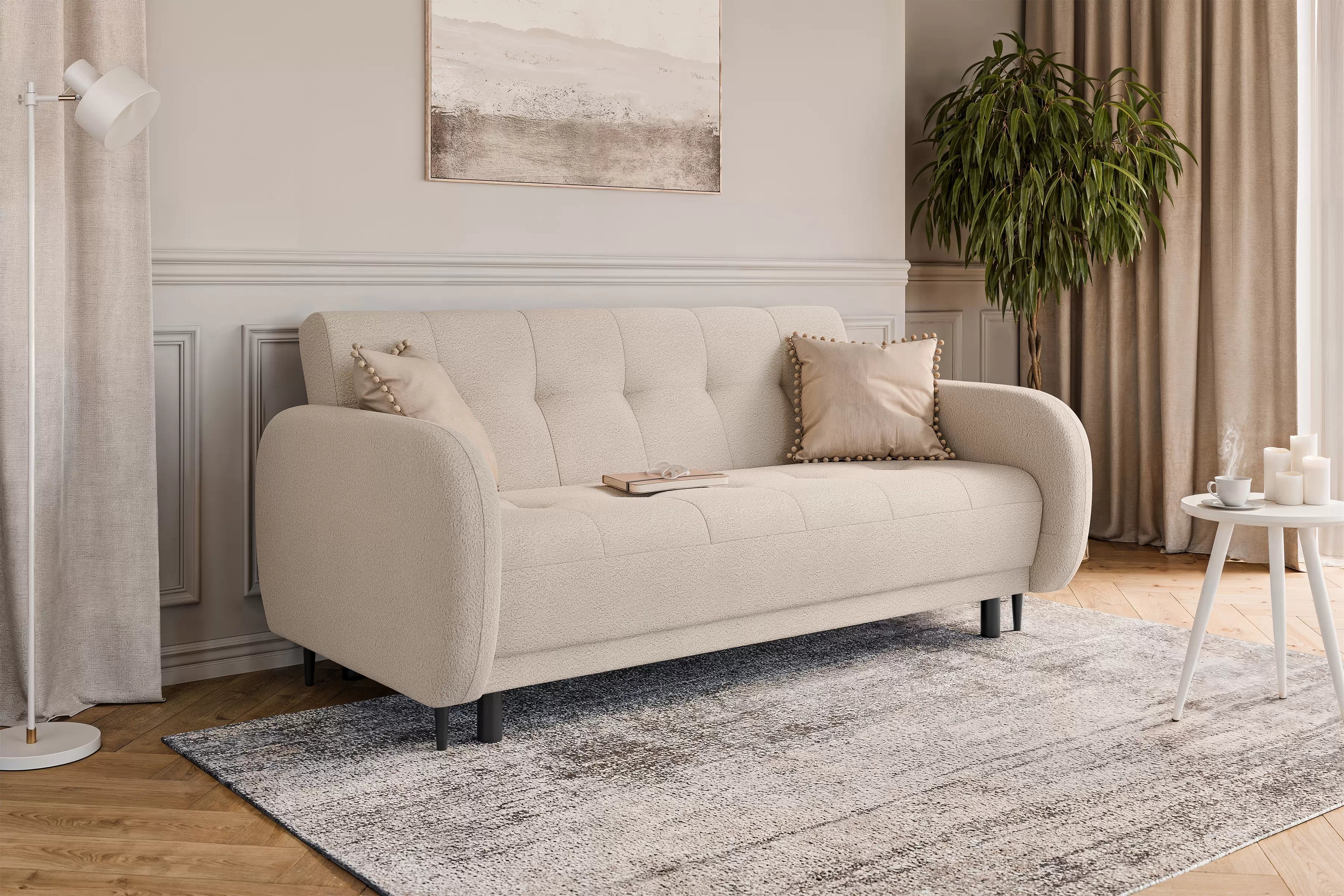 Rozkládací pohovka Linda - béžová Lambi 8 Pohovka Linda rozkladana pro obývacího pokoje - béžová boucle Lambi 8