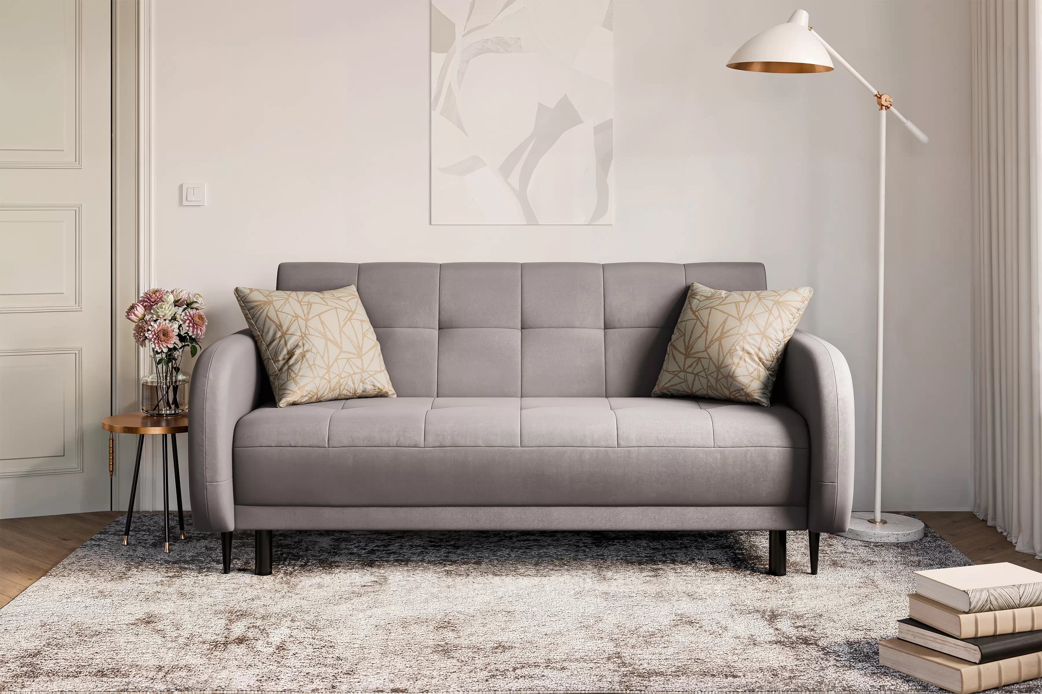 Rozkládací pohovka Linda - tmavě béžová Jasmine 25 Pohovka Linda rozkladana pro obývacího pokoje - ciemno béžová welwet Jasmine 25