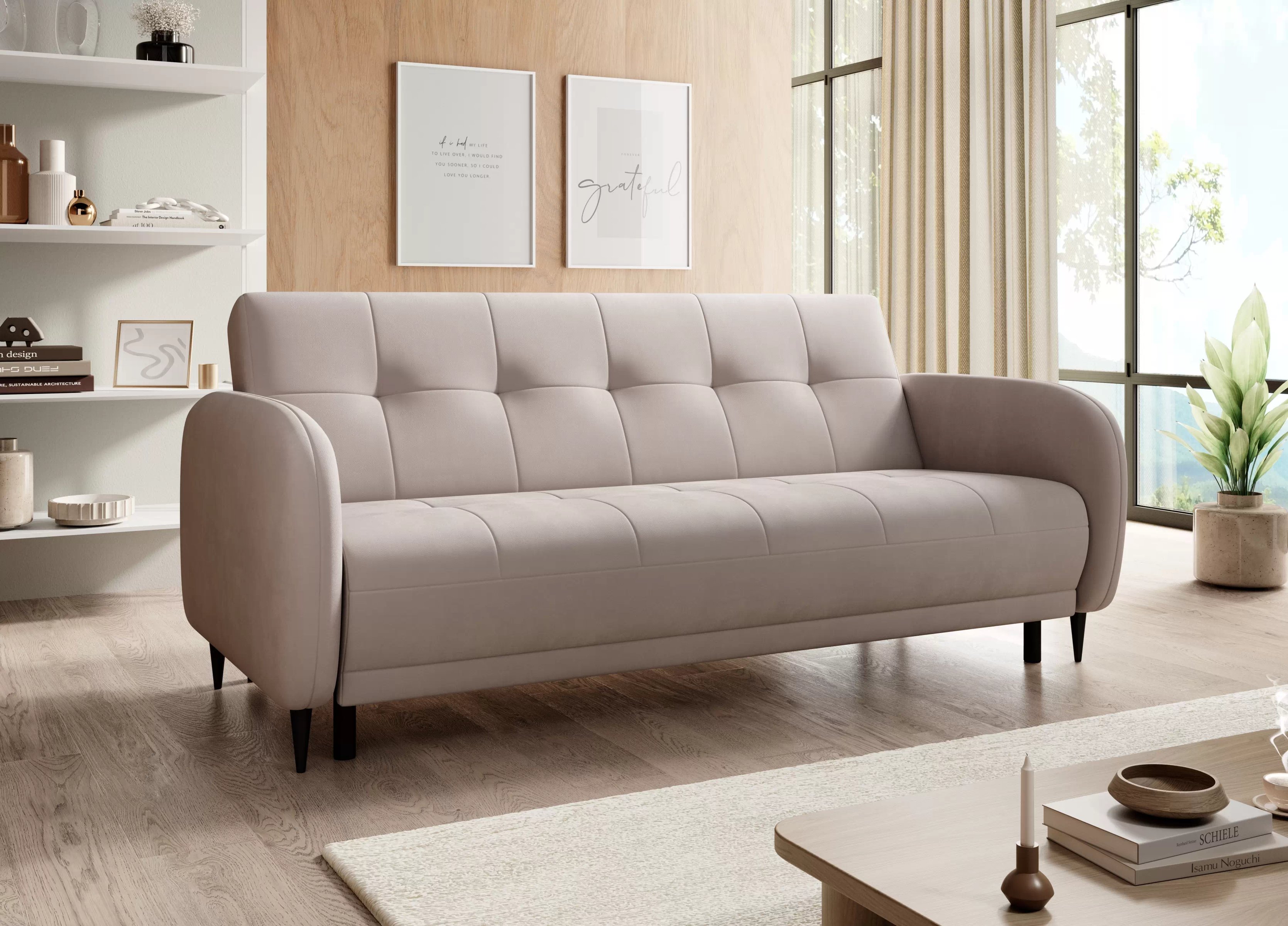 Rozkládací pohovka Linda - tmavě béžová Jasmine 25 Pohovka Linda rozkladana pro obývacího pokoje - ciemno béžová welwet Jasmine 25