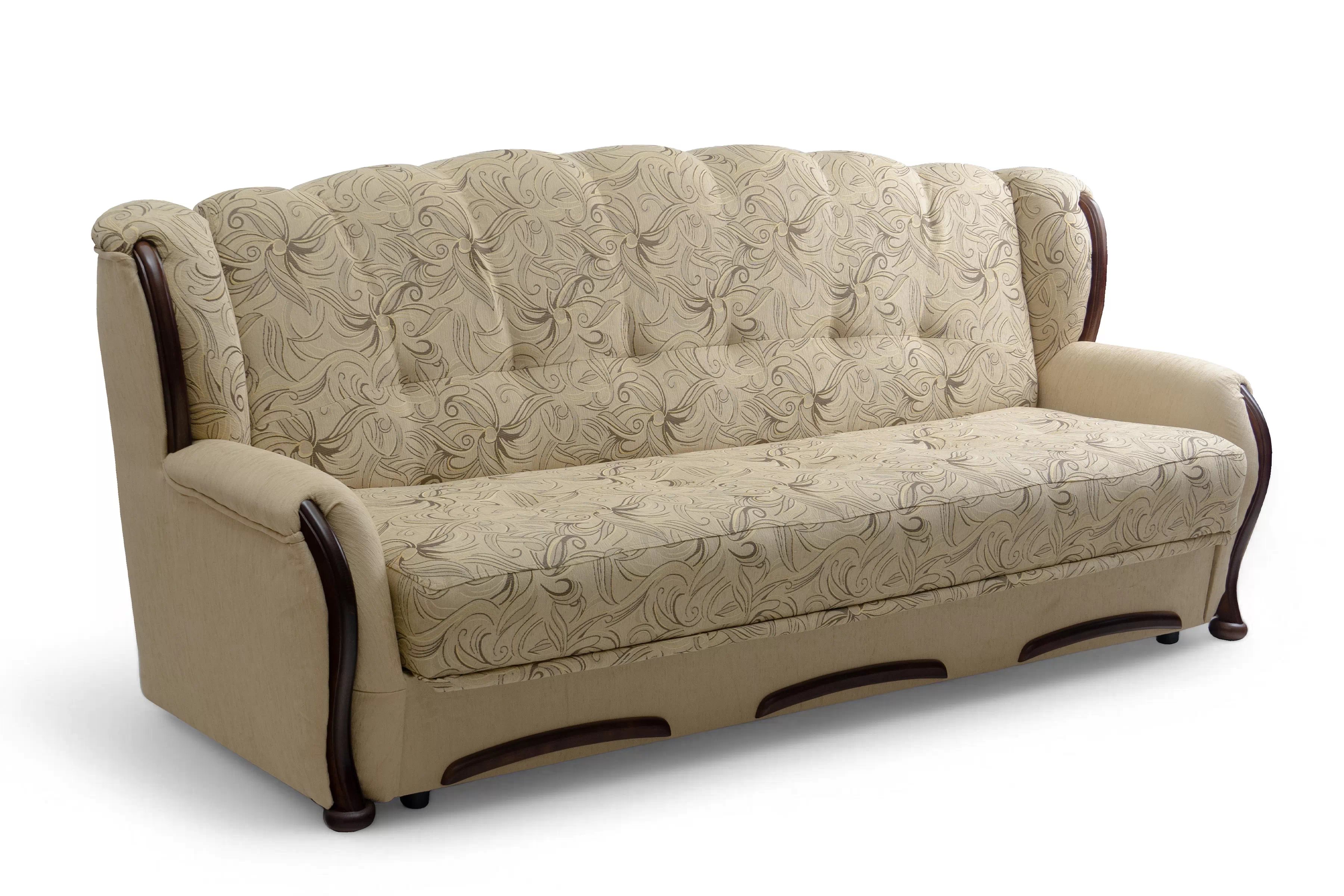 Rozkladacia trojpohovka Fryderyk - béžová vzorovaná látka Luna / orech Pohovka rozkladana Fryderyk - Béžová látka wzor Luna / sredni Orech