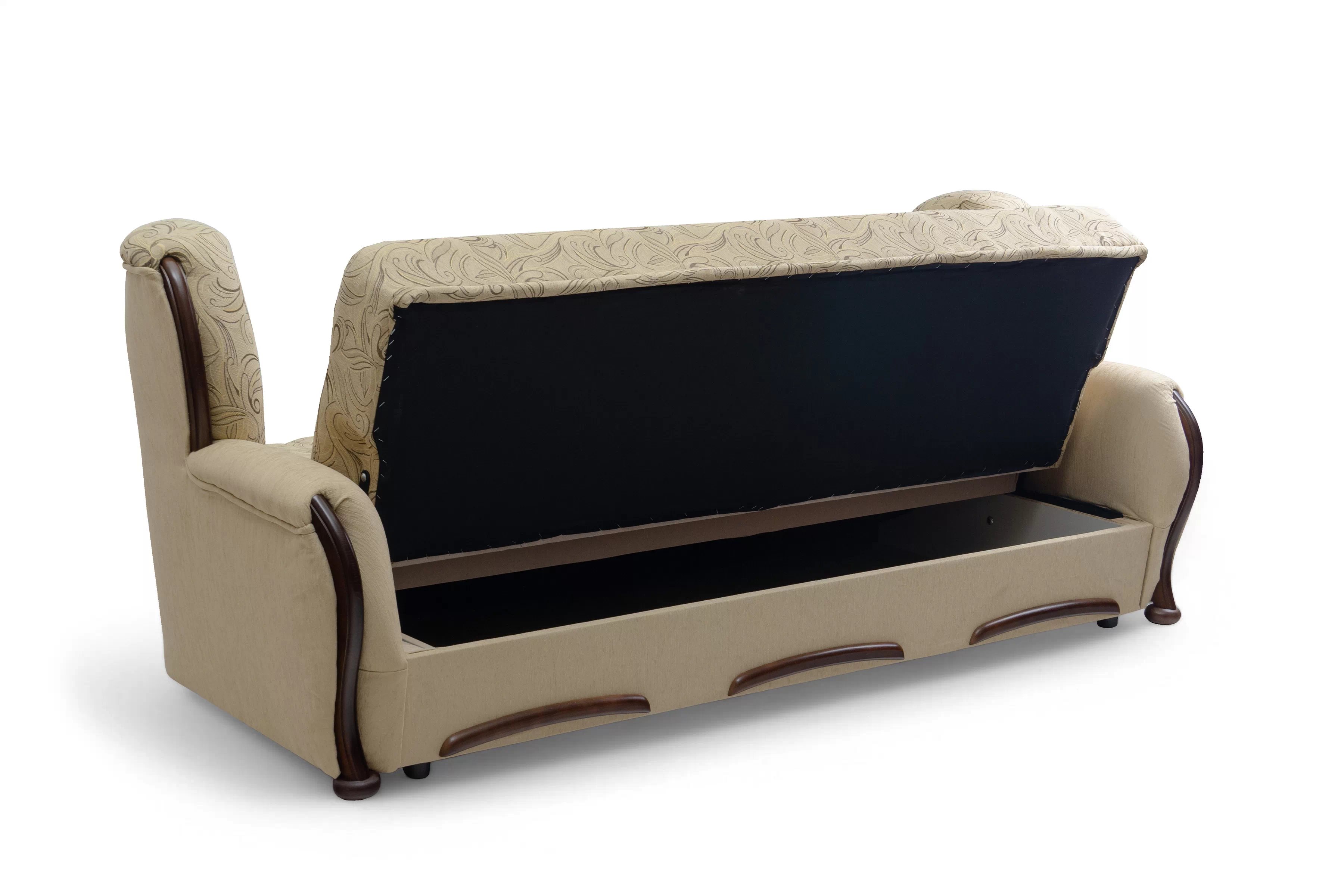 Rozkladacia trojpohovka Fryderyk - béžová vzorovaná látka Luna / orech Pohovka rozkladana Fryderyk - Béžová látka wzor Luna / sredni Orech