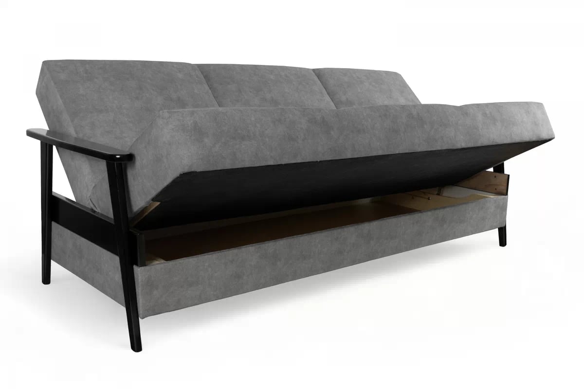 Rozkladacia trojpohovka PRL - sivý zamat Zetta 303 / čierna Pohovka rozkladana Klubowa PRL - šedý welwet ľahkočistiaci Zetta 303 / Boky čierny 