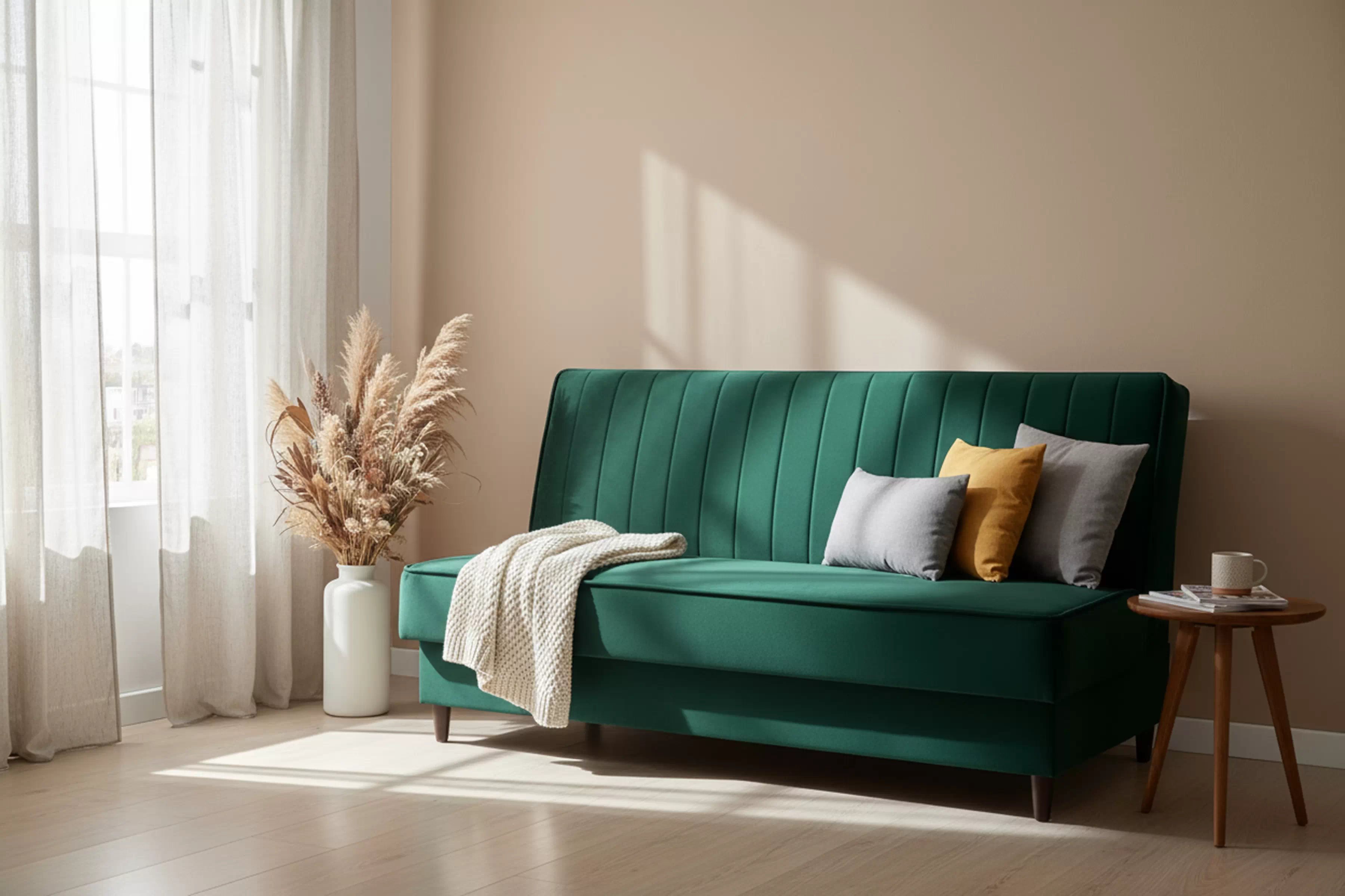 Rozkladacia pohovka Vigo s úložným priestorom - zelený zamat Kronos 19 / tmavý orech Pohovka Vigo rozkladana S vnútorným úložným priestorom- Zelený zamat Kronos 19 / tmavý orech - Koncovka Série