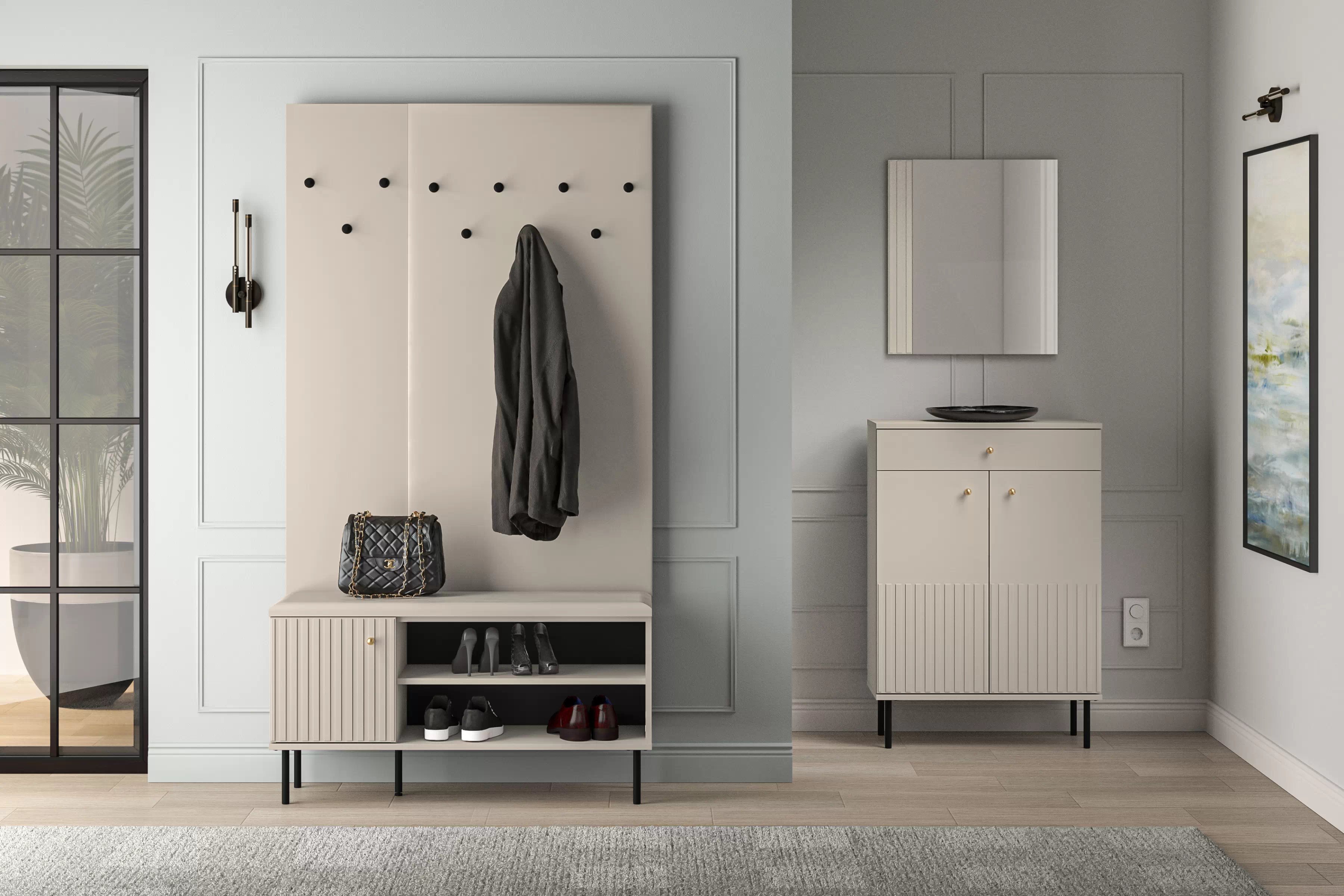 Vešiak do chodby Jamuzi 34x137 cm - kašmírová  Vešiak do predsienie Jamuzi 18 - 34 cm - kašmír