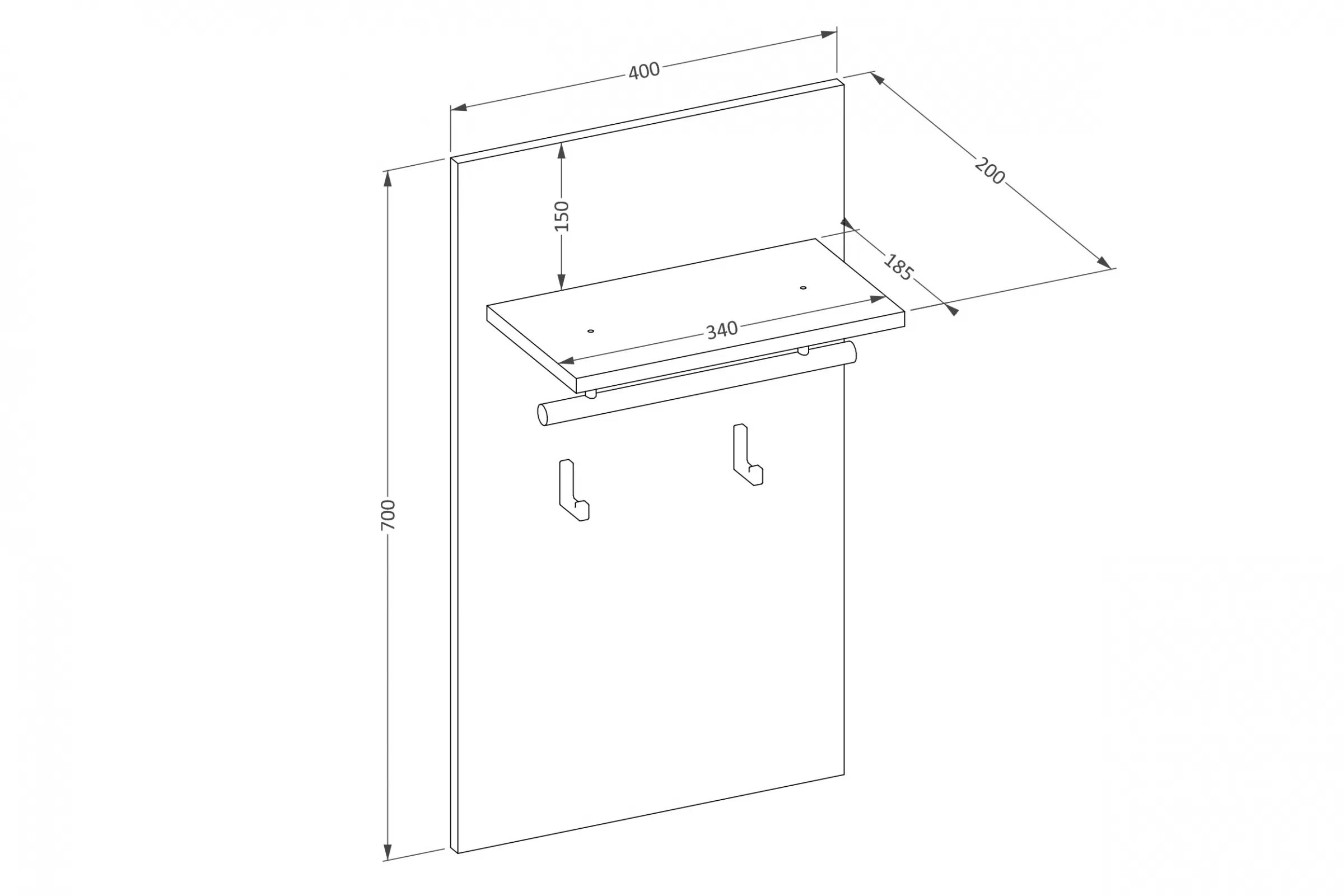 Vešiak Cross 40 cm - biela / čierna Vešiak Gramon 40 cm - biela / čierny