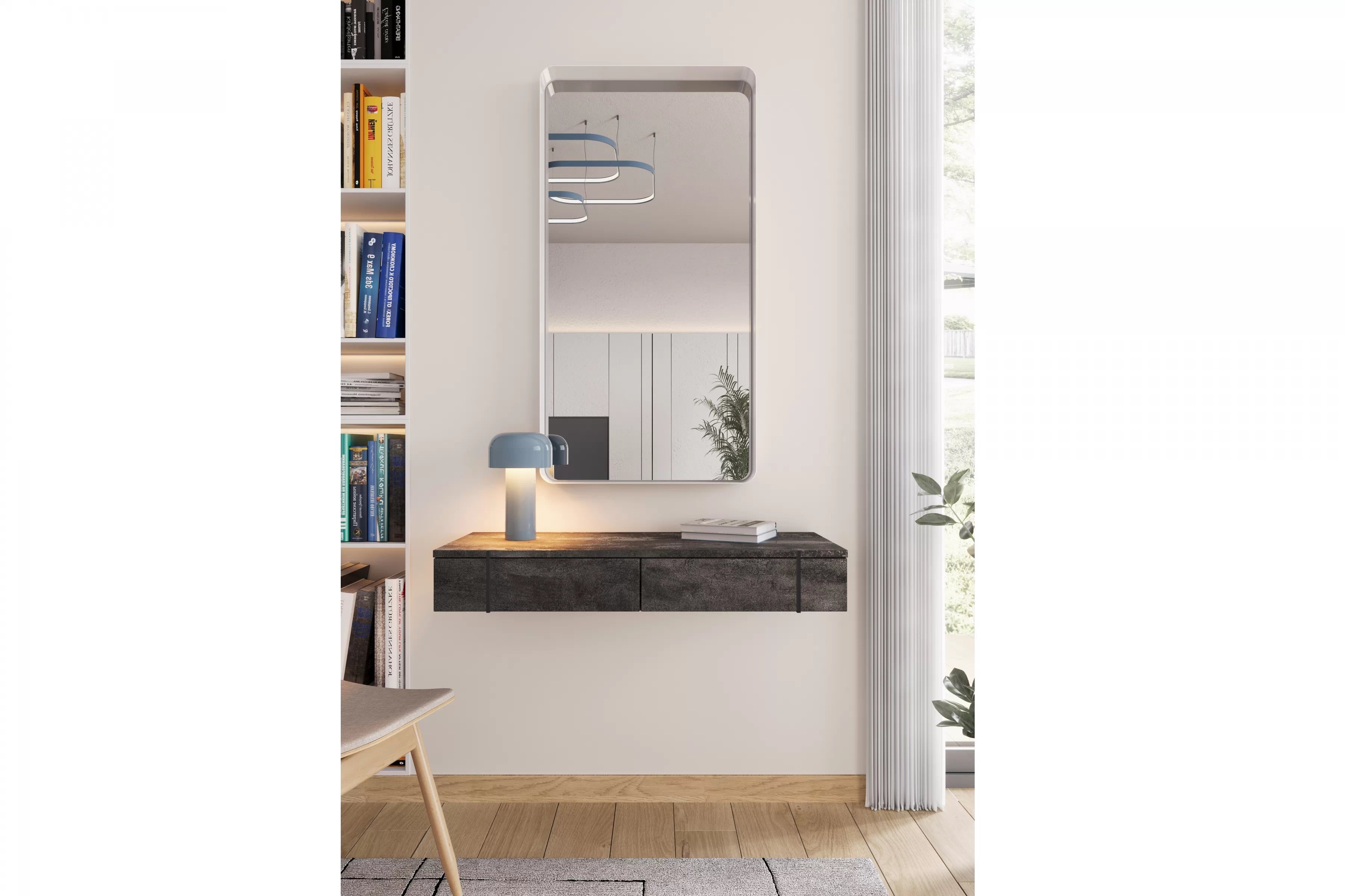 Závesný konzolový / toaletný stolík Larena 120 cm - čierny betón / čierne úchytky závesná Konzolový stolík / Toaletný Stolík Larena so zásuvkami 120 cm - Čierny beton / čierny úchyty