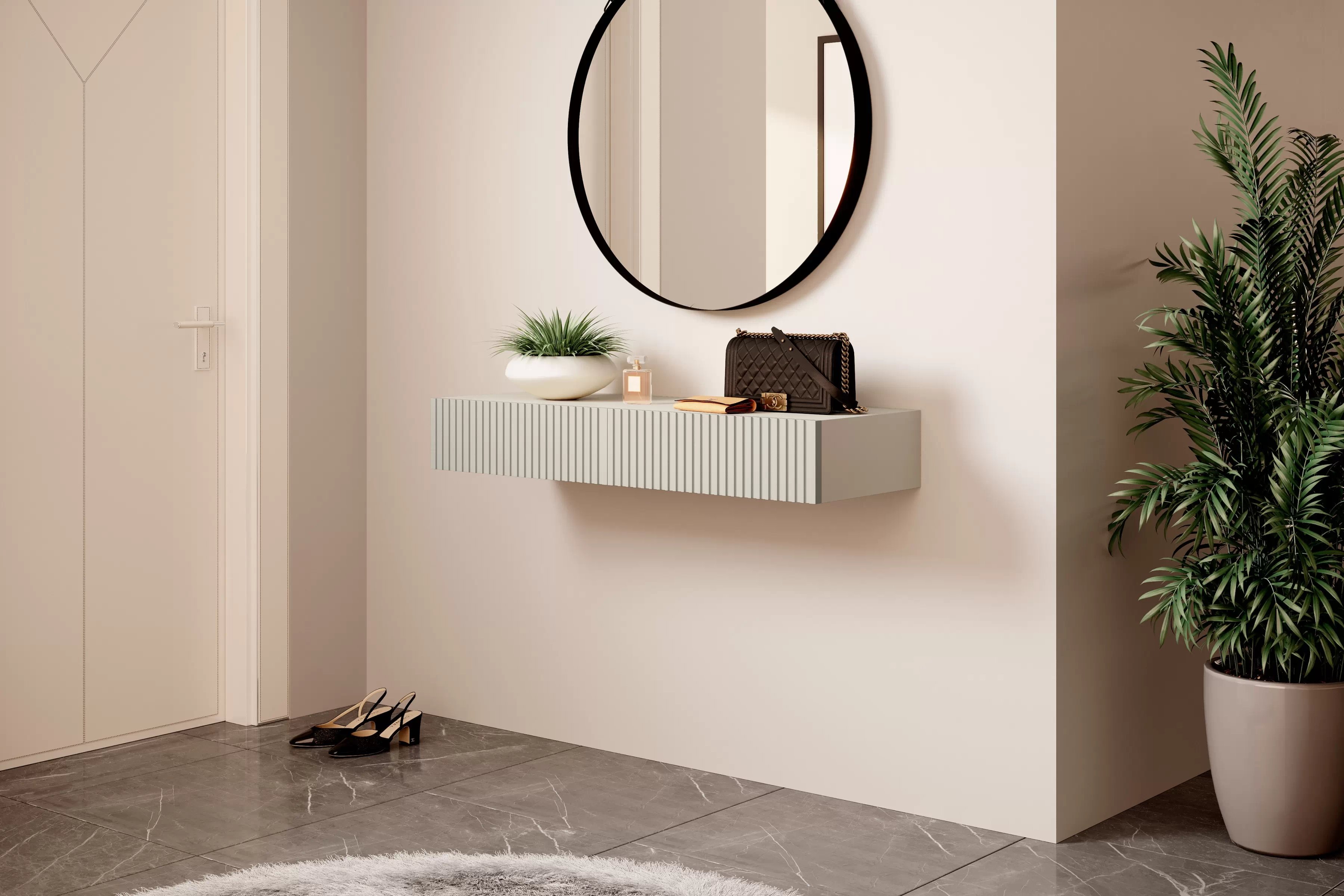 Závesný toaletný stolík Nicole 100 cm so zásuvkami - kašmír mat závesná Konzolový Stolík / Toaletný stolík Nicole 100 cm so zásuvkami - kašmír / kašmír mat