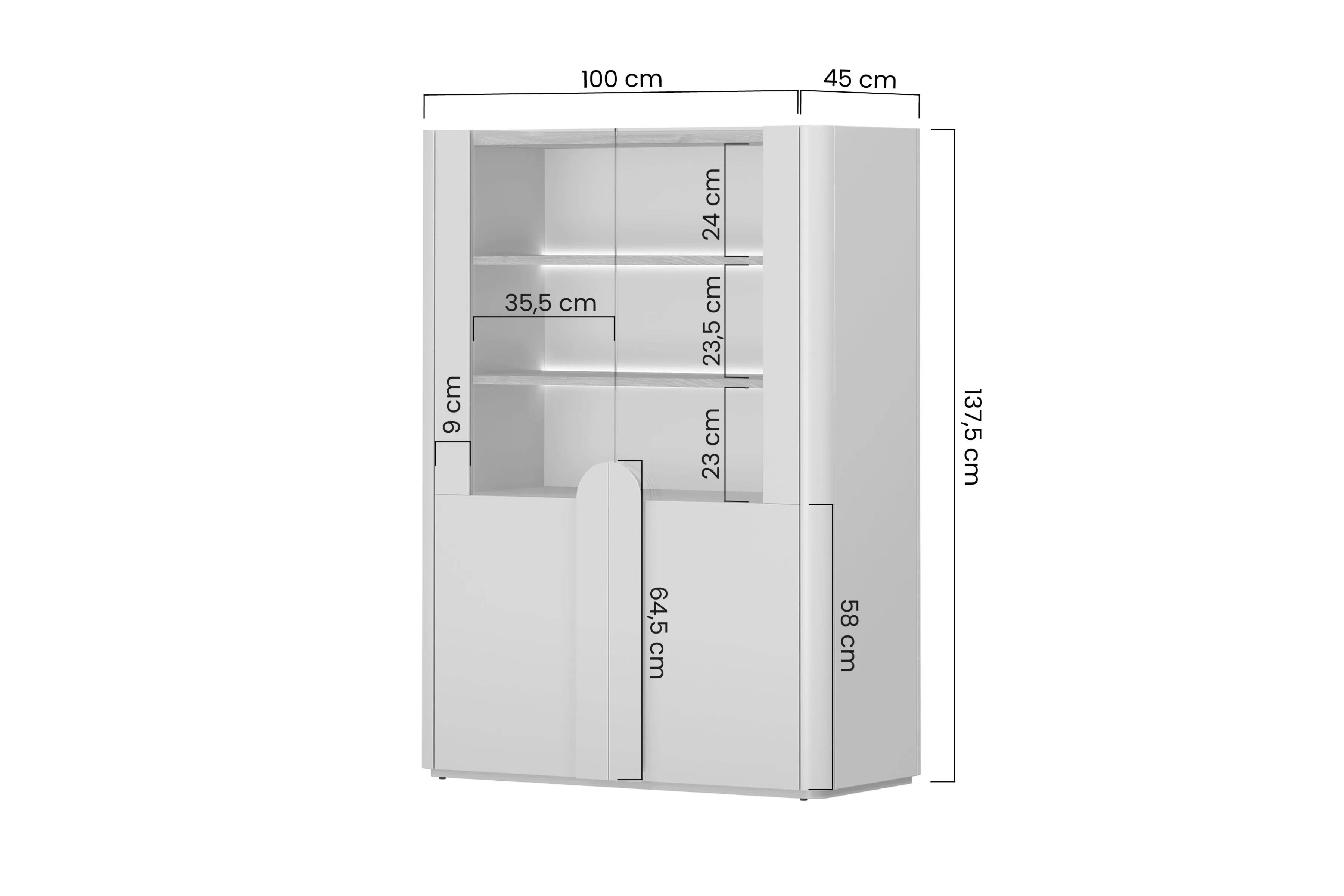 Vitrína Amilio 100 cm dvojdverová - eukalyptus / dub baltic dune / úchyty dub prírodný Vitrína Amilio 100 cm dvojdverová - eukaliptus / Dub baltic dune / úchyty Dub prírodné