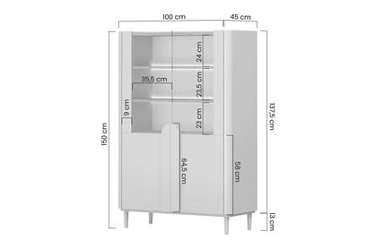 Vitrína Amilio 100 cm dvojdverová na nožičkách - kašmír / olejovaný dub / úchytky svetlý dub Vitrína Amilio 100 cm dvojdverová na nôžkach - kašmír / Dub olejowany / úchyty Svetlý dub