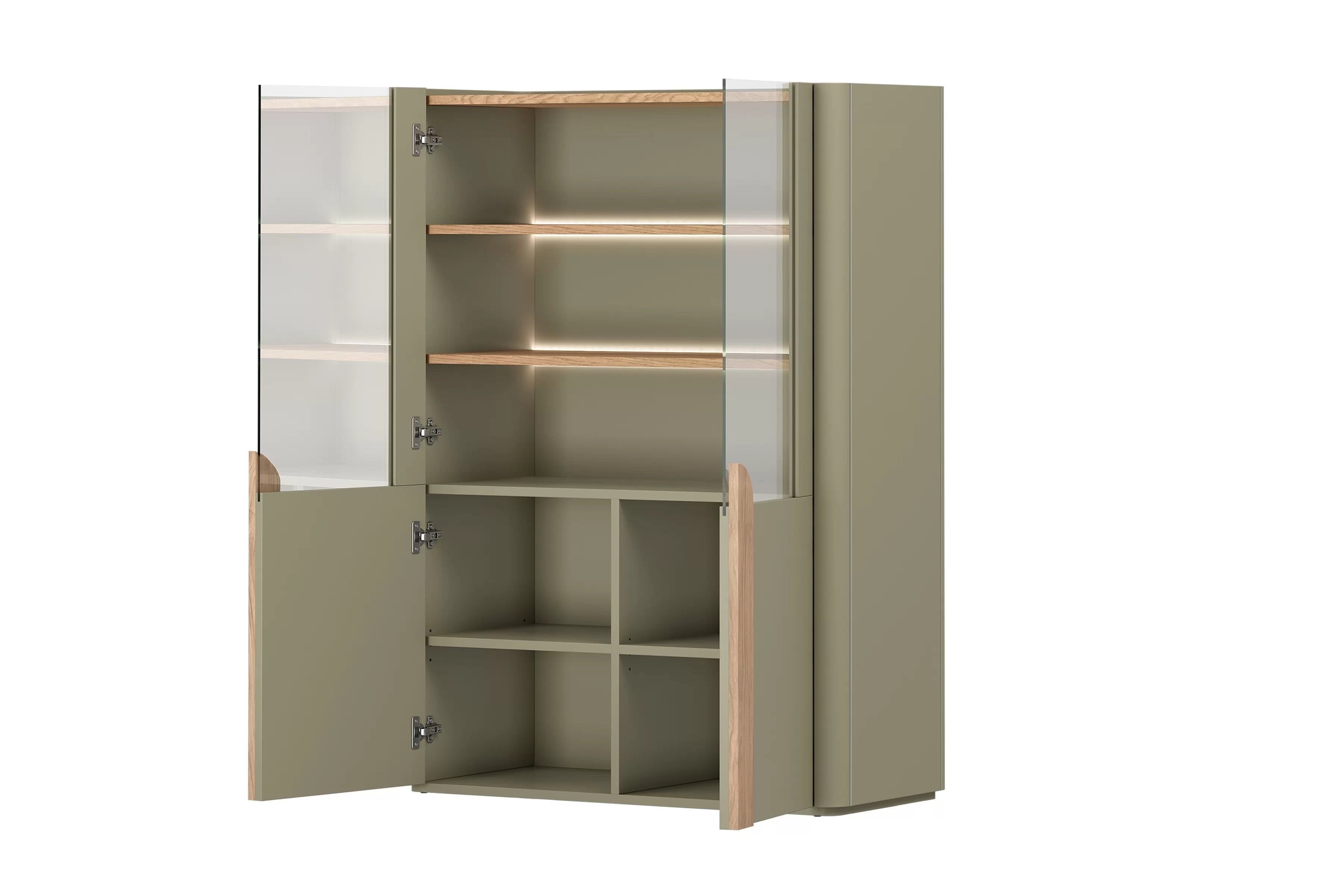 Vitrína Amilio 100 cm - eukalyptus / dub baltic dune / dub prírodný Vitrína Amilio do obývacej izby 100 cm - eukaliptus / Dub baltic dune / úchyty Dub prírodné