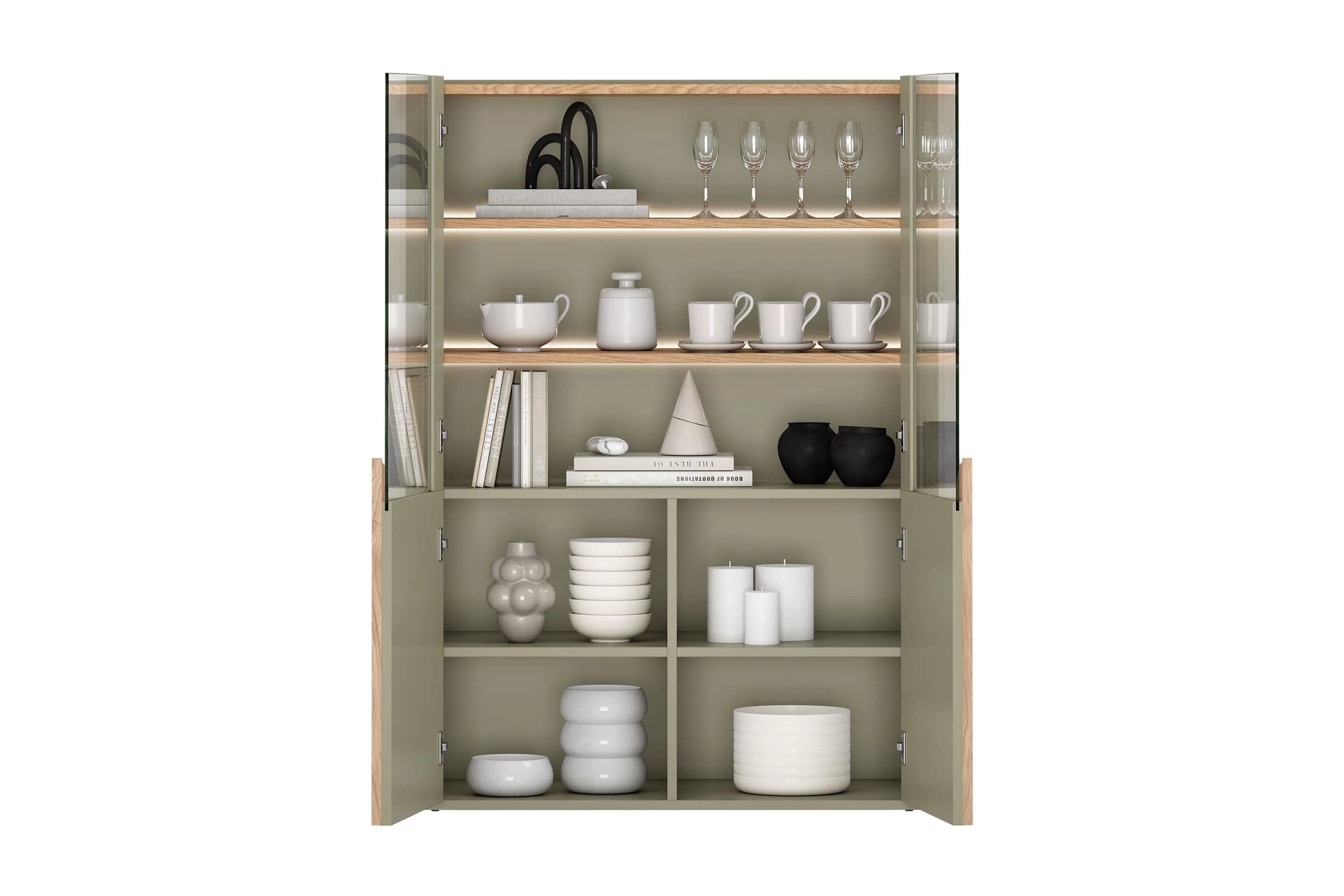 Vitrína Amilio 100 cm - eukalyptus / dub baltic dune / dub prírodný Vitrína Amilio do obývacej izby 100 cm - eukaliptus / Dub baltic dune / úchyty Dub prírodné