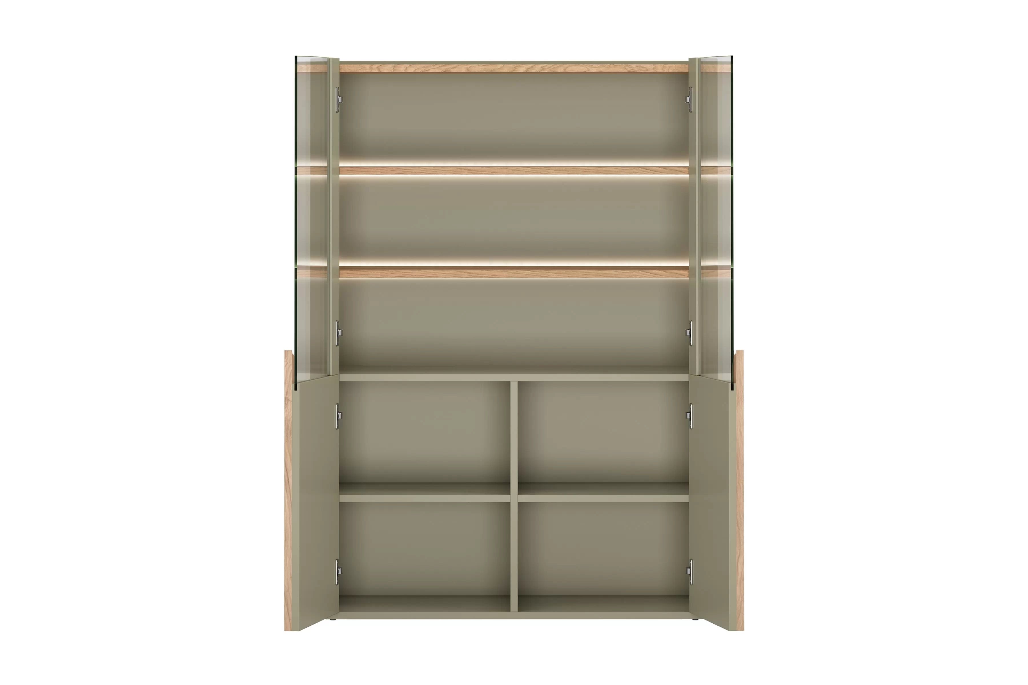 Vitrína Amilio 100 cm - eukalyptus / dub baltic dune / dub prírodný Vitrína Amilio do obývacej izby 100 cm - eukaliptus / Dub baltic dune / úchyty Dub prírodné