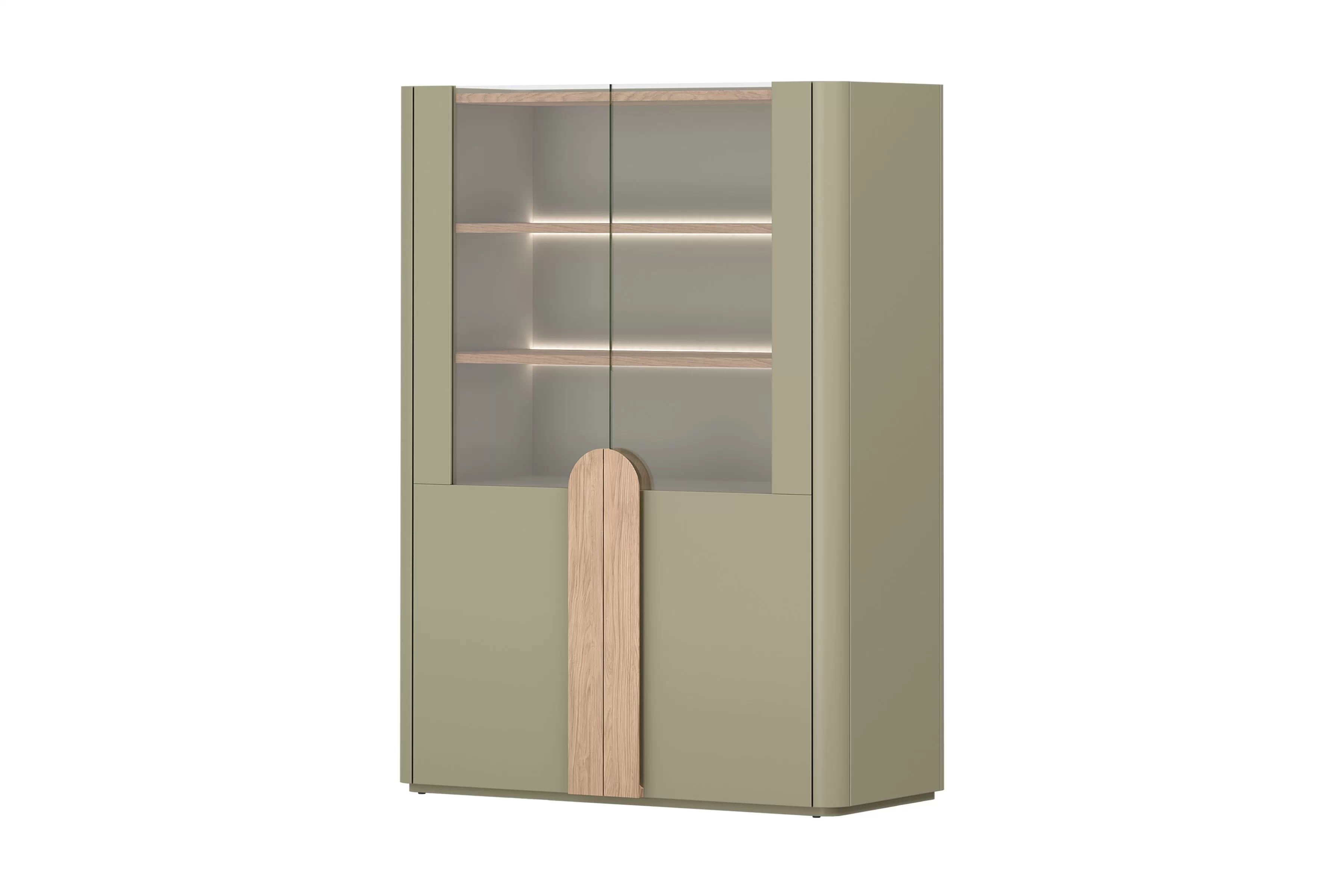 Vitrína Amilio 100 cm - eukalyptus / dub baltic dune / dub prírodný Vitrína Amilio do obývacej izby 100 cm - eukaliptus / Dub baltic dune / úchyty Dub prírodné