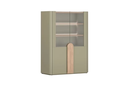 Vitrína Amilio 100 cm dvoudveřová - eukalyptus / dub baltic dune / úchyty dub přírodní