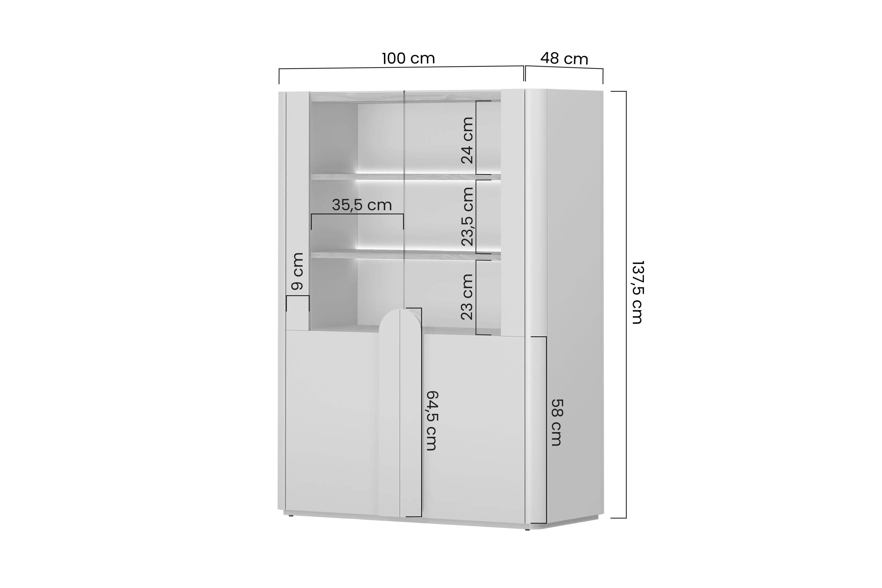 Vitrína Amilio 100 cm - kašmírová / dub olejovaný / dub svetlý Vitrína Amilio do obývacej izby 100 cm - kašmír / Dub olejowany / úchyty Svetlý dub