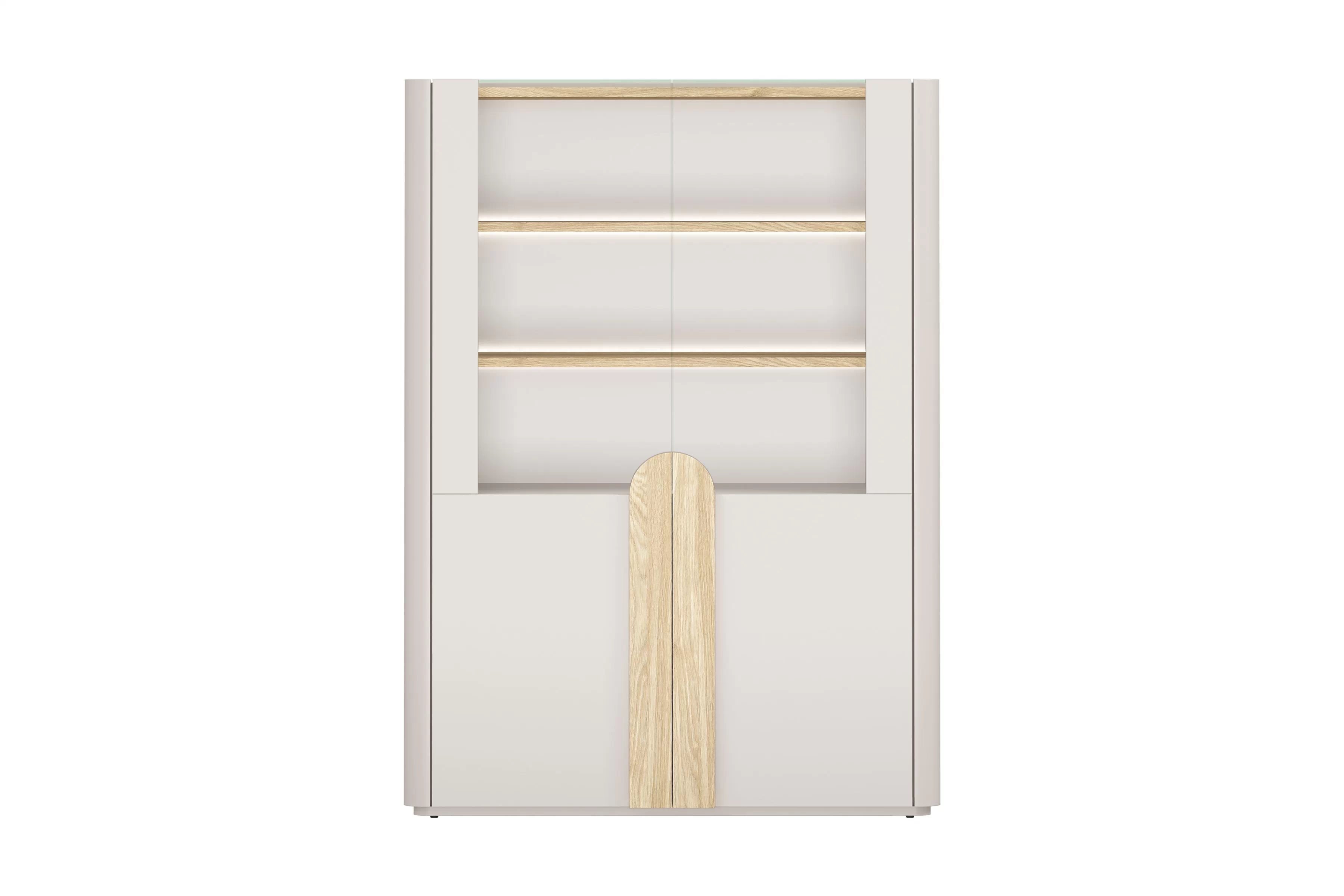 Vitrína Amilio 100 cm - kašmírová / dub olejovaný / dub svetlý Vitrína Amilio do obývacej izby 100 cm - kašmír / Dub olejowany / úchyty Svetlý dub