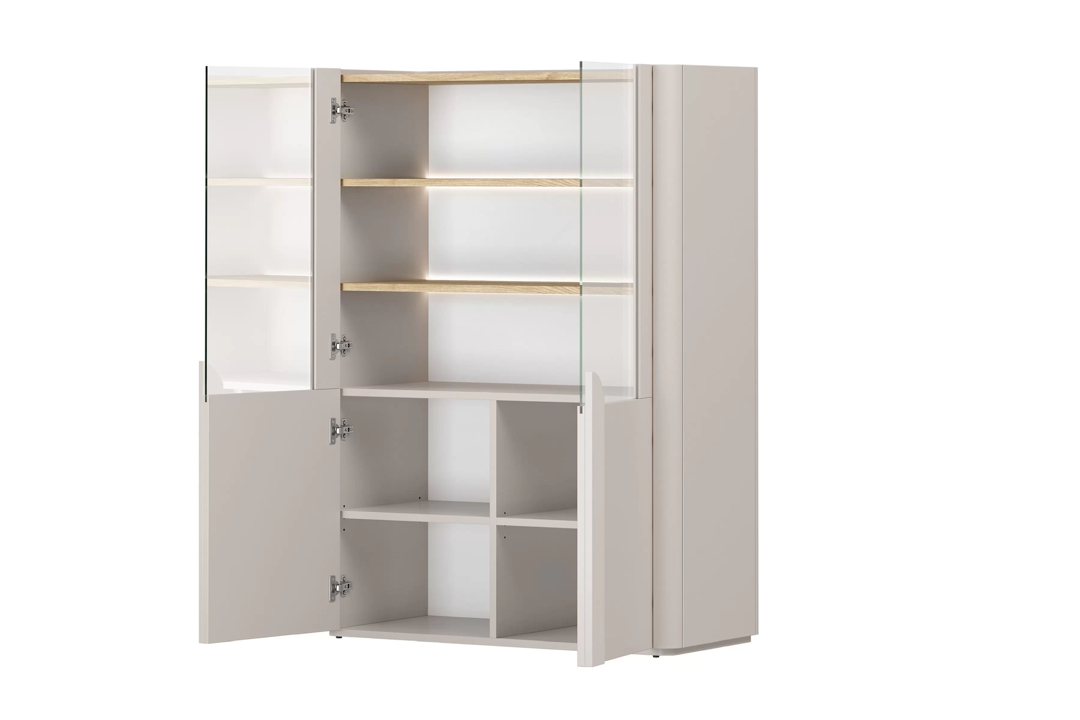 Vitrína Amilio 100 cm - kašmírová / dub olejovaný Vitrína Amilio do obývacej izby 100 cm - kašmír / Dub olejowany / úchyty kašmír