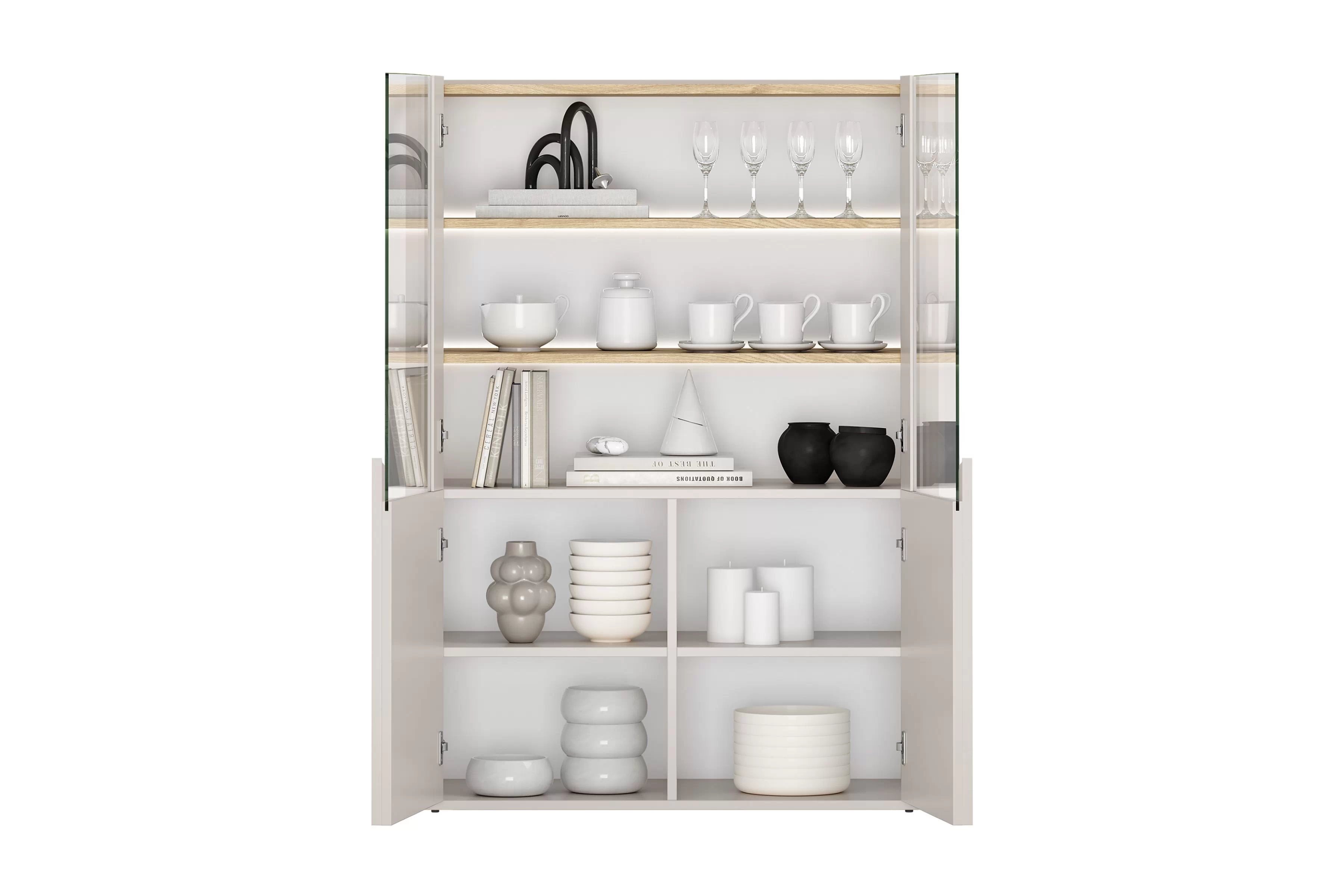 Vitrína Amilio 100 cm - kašmírová / dub olejovaný Vitrína Amilio do obývacej izby 100 cm - kašmír / Dub olejowany / úchyty kašmír