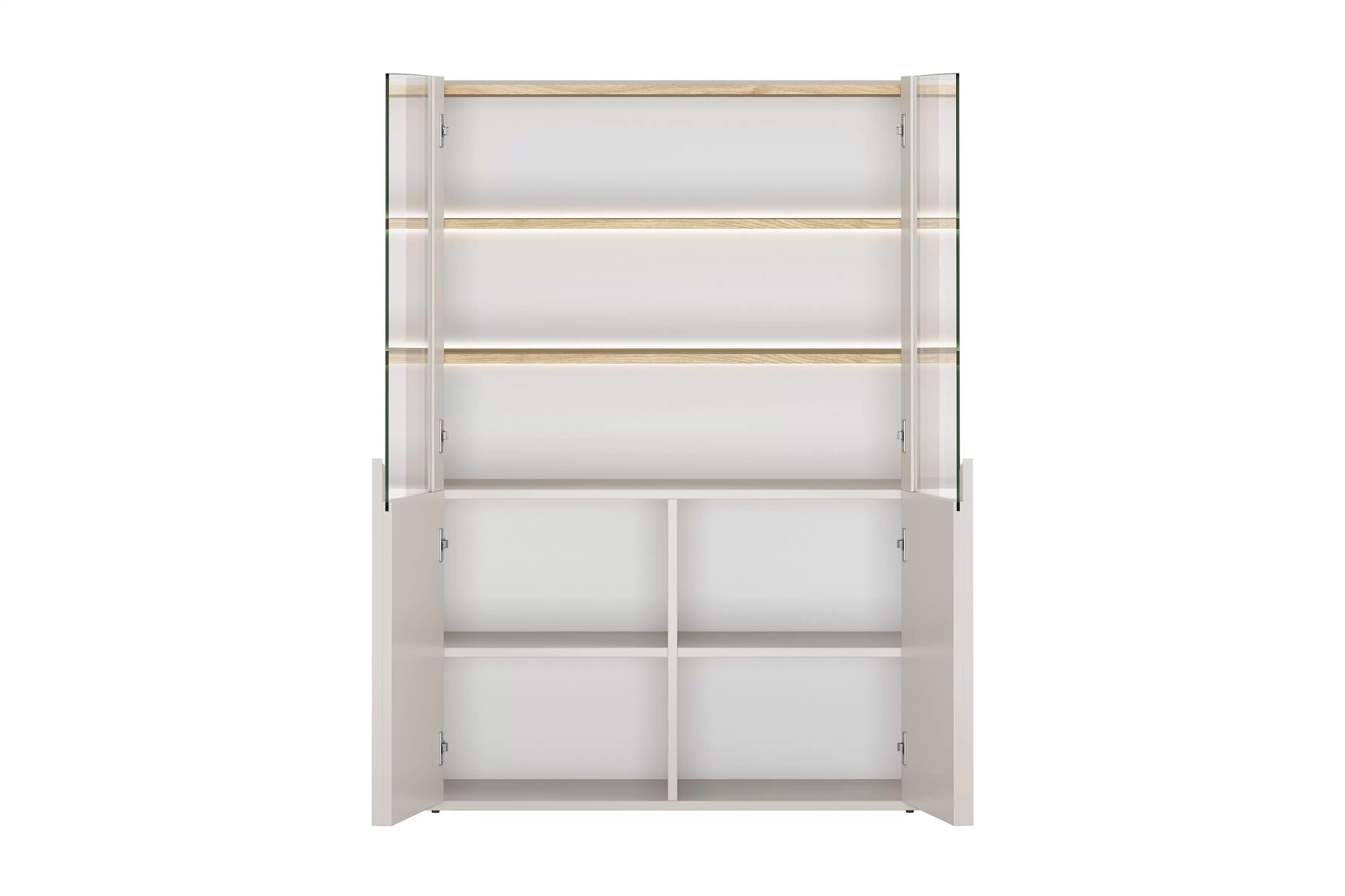 Vitrína Amilio 100 cm - kašmírová / dub olejovaný Vitrína Amilio do obývacej izby 100 cm - kašmír / Dub olejowany / úchyty kašmír