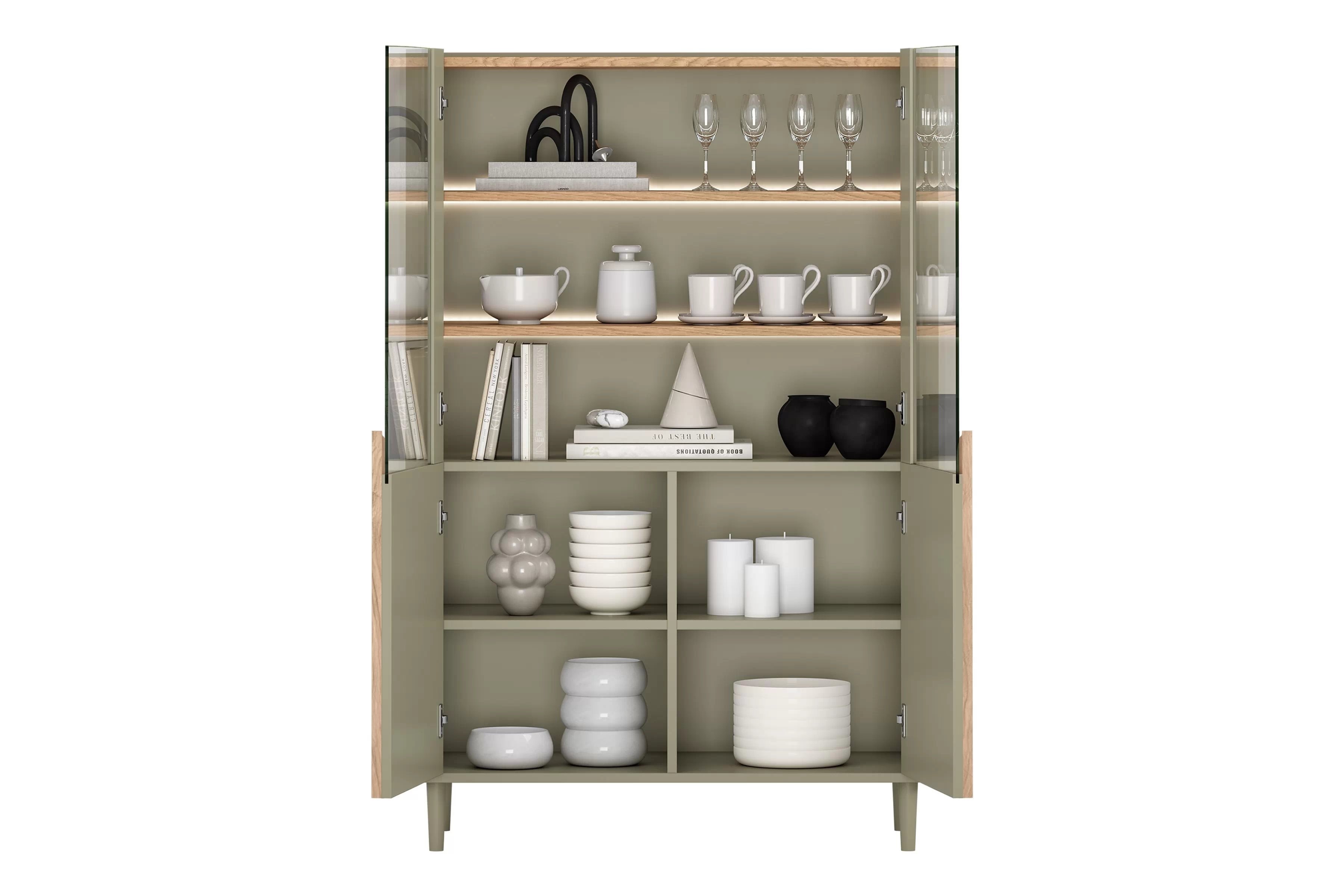 Vitrína Amilio 100 cm - eukalyptus / dub baltic dune / dub prírodný Vitrína Amilio do obývacej izby 100 cm na nôžkach - eukaliptus / Dub baltic dune / úchyty Dub prírodné