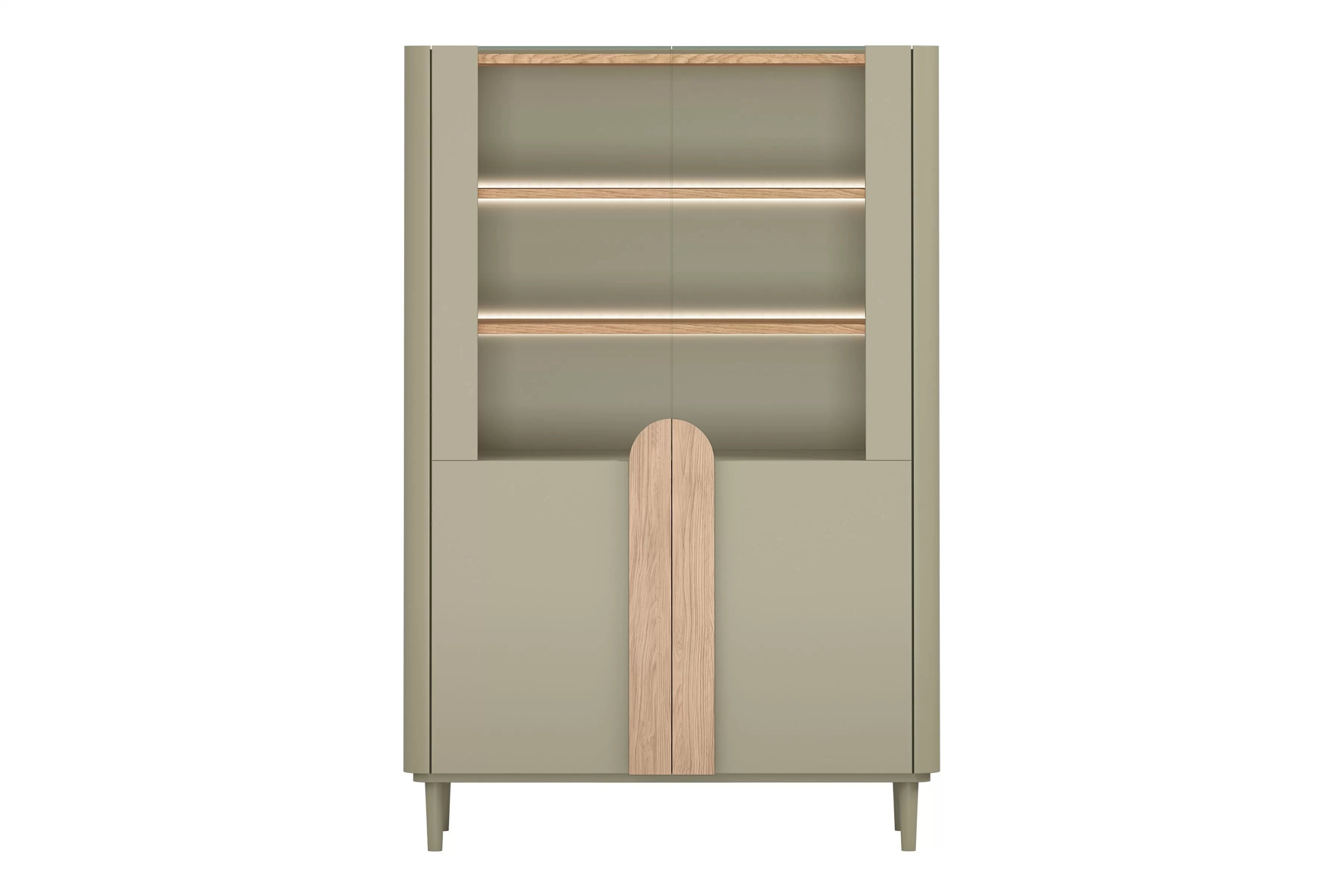 Vitrína Amilio 100 cm - eukalyptus / dub baltic dune / dub prírodný Vitrína Amilio do obývacej izby 100 cm na nôžkach - eukaliptus / Dub baltic dune / úchyty Dub prírodné