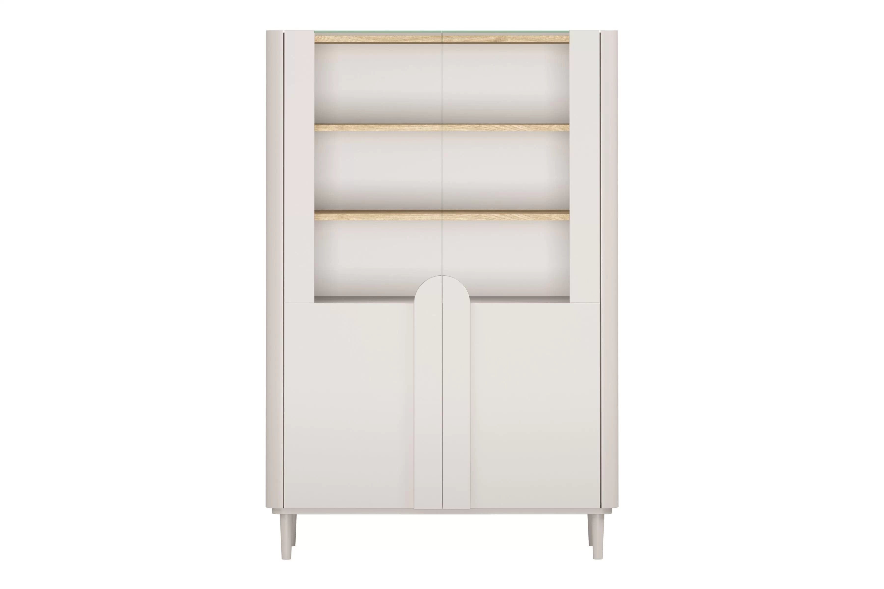 Vitrína Amilio 100 cm na nožičkách - kašmírová / dub olejovaný Vitrína Amilio do obývacej izby 100 cm na nôžkach - kašmír / Dub olejowany / úchyty kašmír