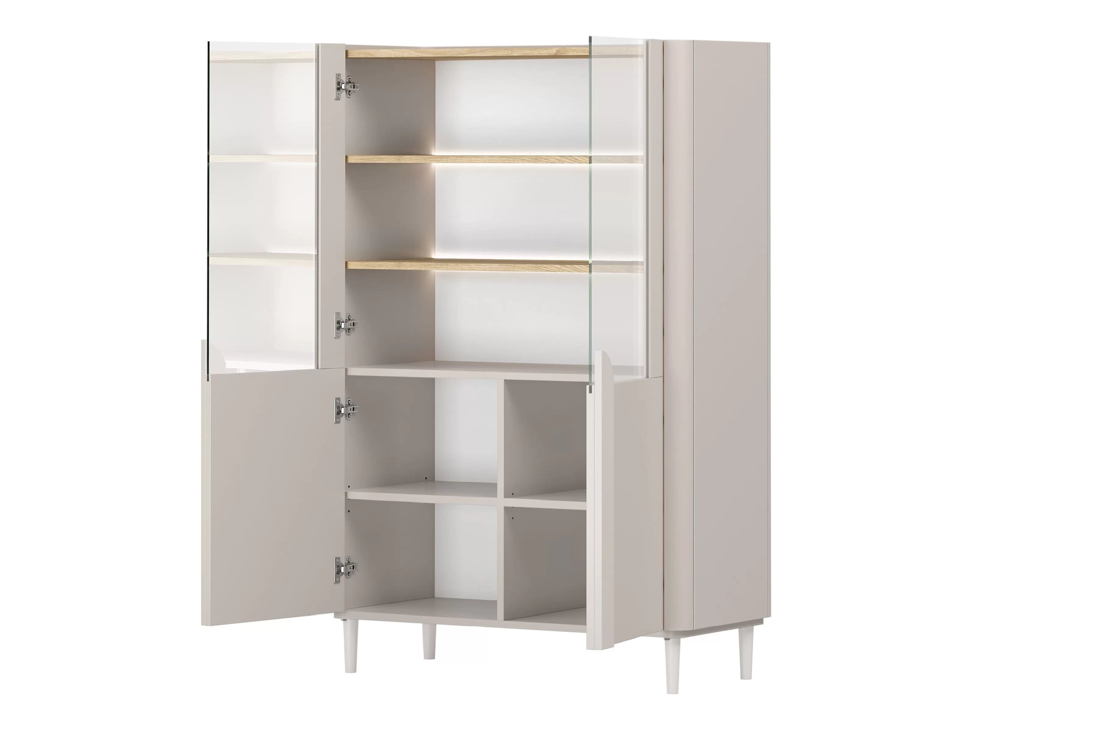 Vitrína Amilio 100 cm na nožičkách - kašmírová / dub olejovaný Vitrína Amilio do obývacej izby 100 cm na nôžkach - kašmír / Dub olejowany / úchyty kašmír